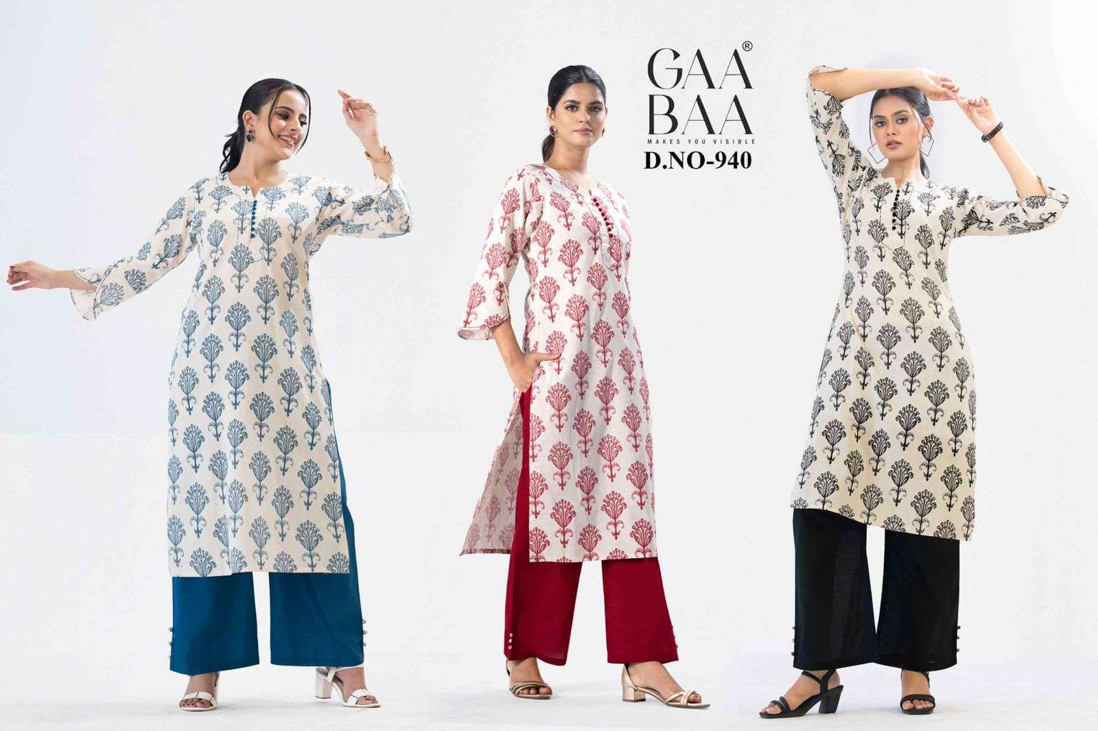 D.NO :- 940 BY GABAA IN PURE SOFT COTTON FLEX WITH THREAD WORK ON NECK LINE 
