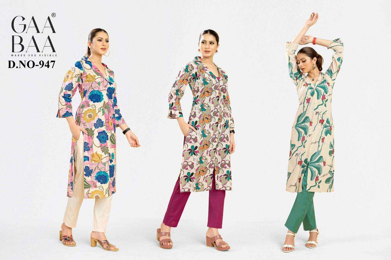 D.NO :- 947 BY GABAA IN PURE SOFT COTTON FLEX WITH THREAD WORK ON NECK LINE 