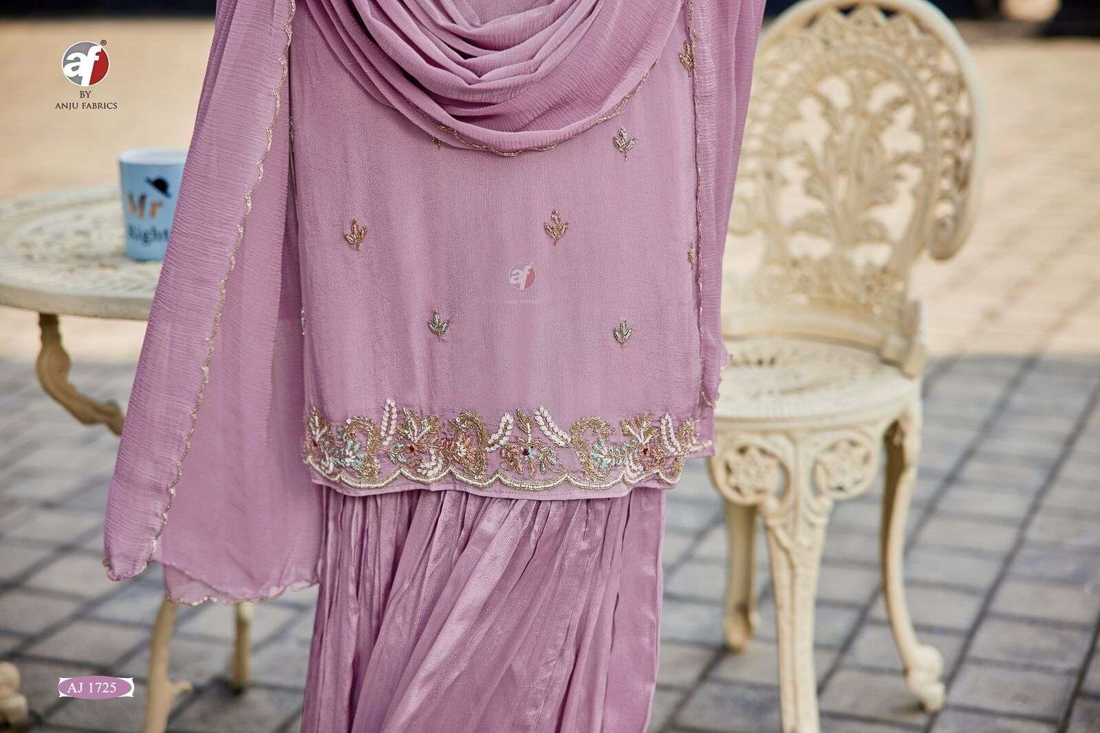 D.NO:- AJ 1725 BY ANJU FABRICS IN PURE CHINON CHIFFON SHORT KURTI WITH SHARARA & DUPATTA