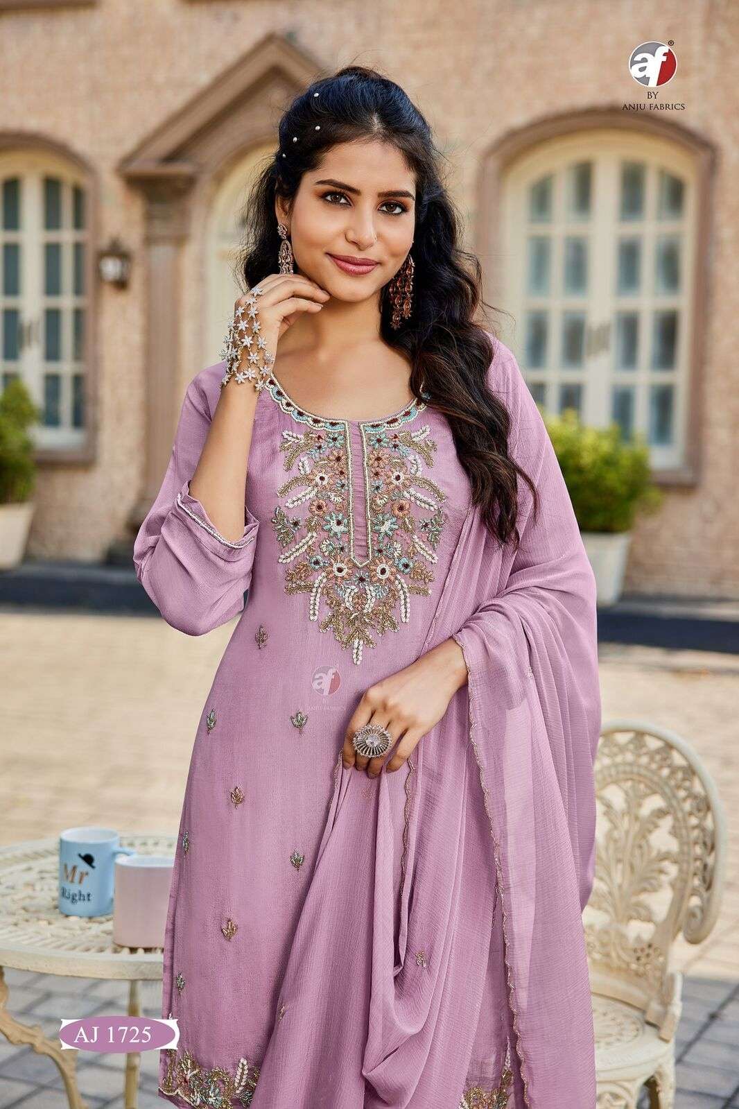 D.NO:- AJ 1725 BY ANJU FABRICS IN PURE CHINON CHIFFON SHORT KURTI WITH SHARARA & DUPATTA