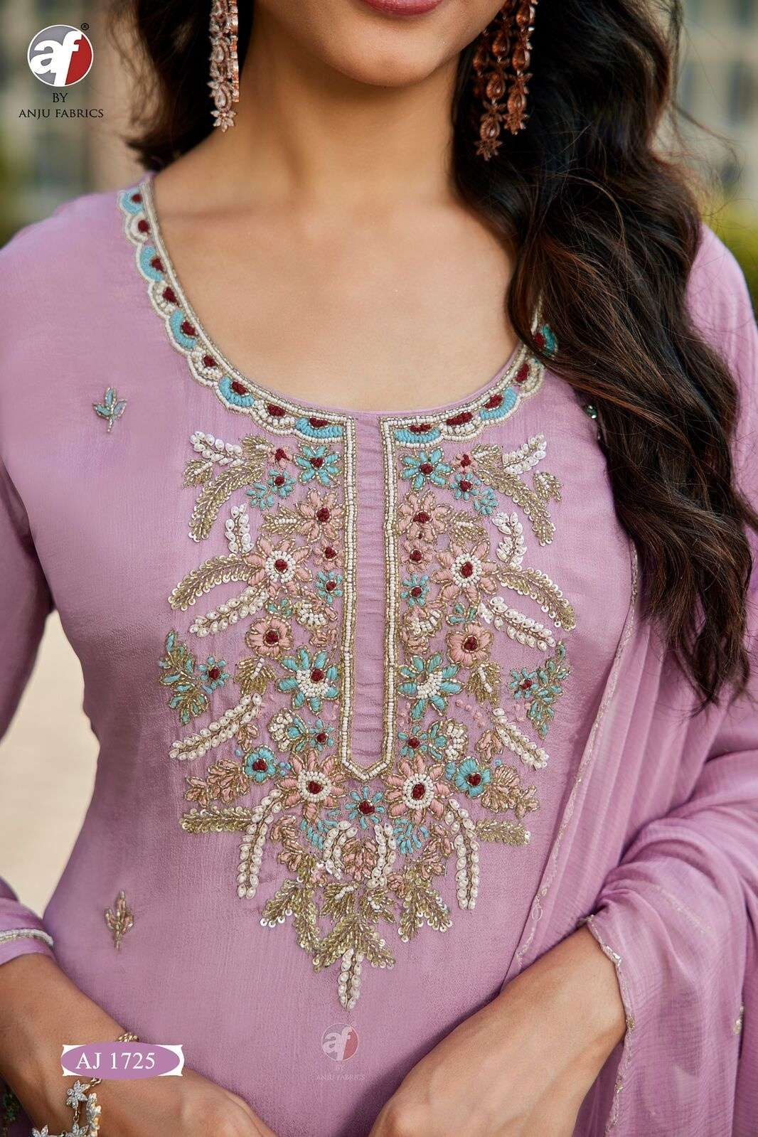 D.NO:- AJ 1725 BY ANJU FABRICS IN PURE CHINON CHIFFON SHORT KURTI WITH SHARARA & DUPATTA