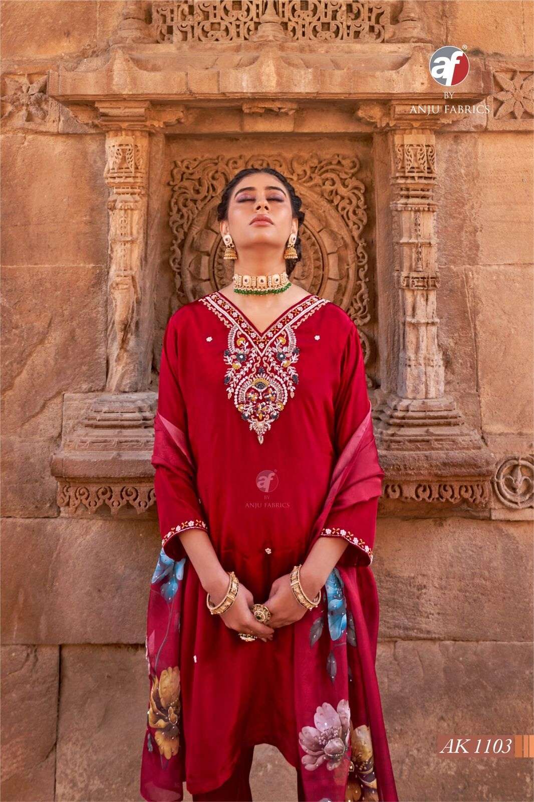 D.NO:- AK 1103 BY ANJU FABRICS IN PURE NATURAL CREPE SHORT KURTI WITH TULIP PANT & DUPATTA