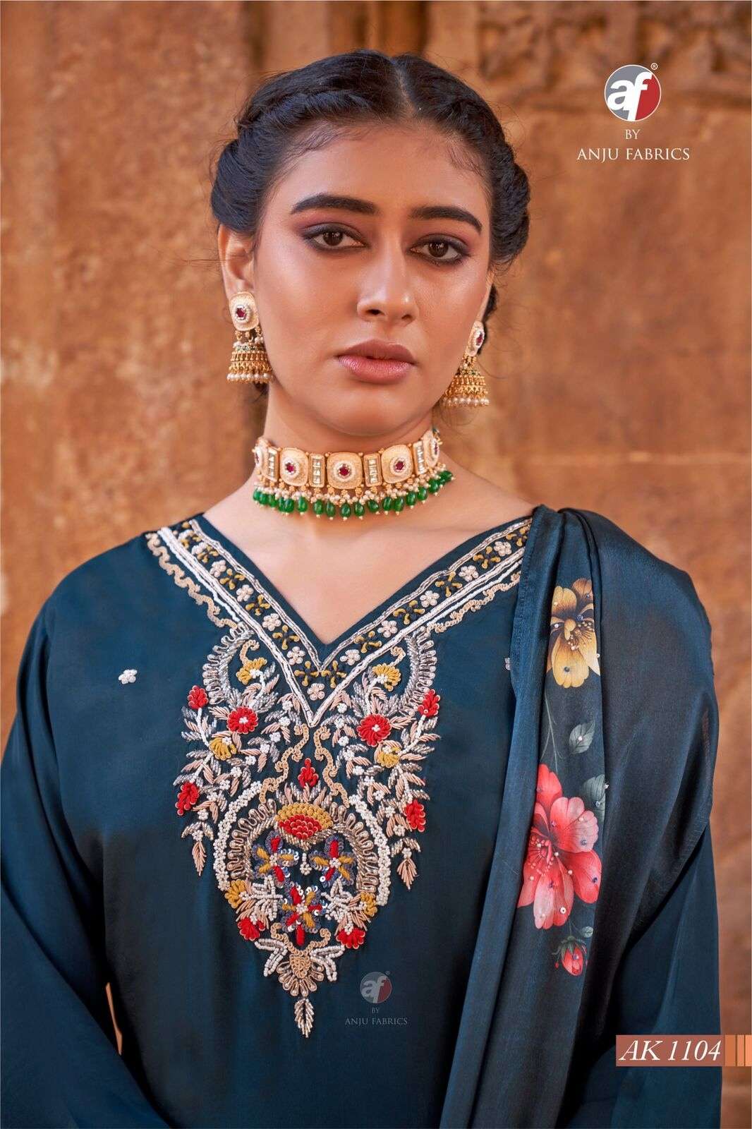 D.NO:- AK 1104 BY ANJU FABRICS IN PURE NATURAL CREPE SHORT KURTI WITH TULIP PANT & DUPATTA