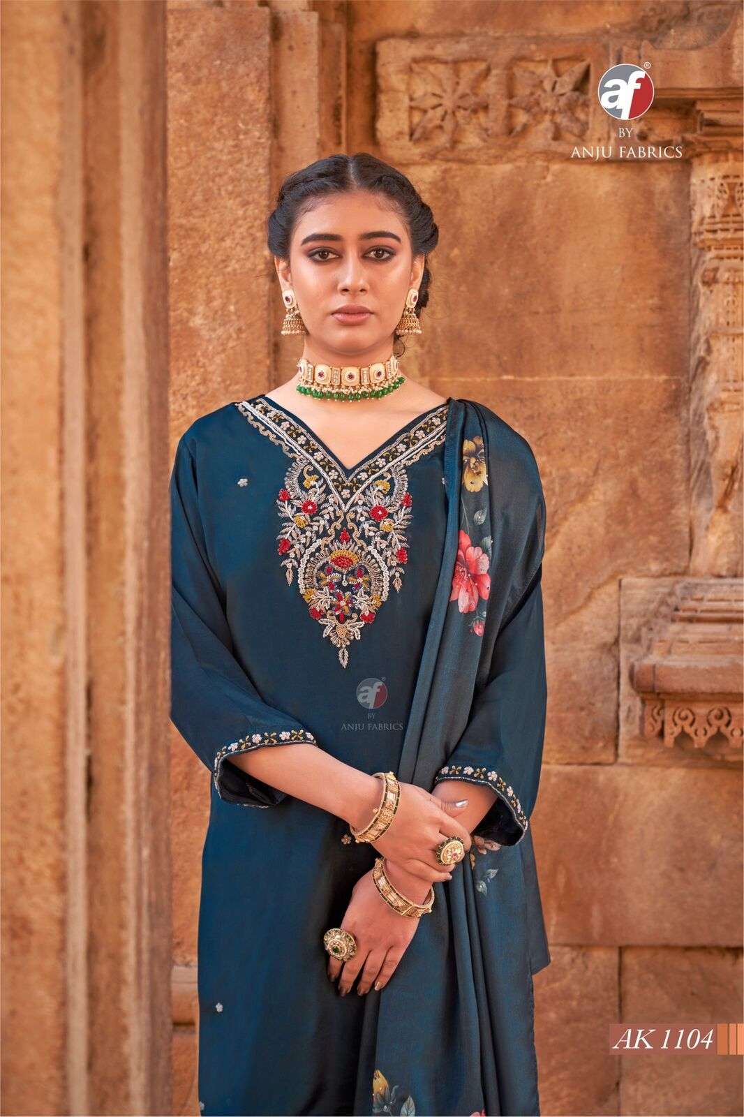 D.NO:- AK 1104 BY ANJU FABRICS IN PURE NATURAL CREPE SHORT KURTI WITH TULIP PANT & DUPATTA