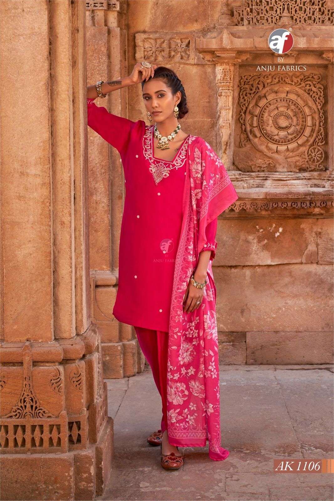 D.NO:- AK 1106 BY ANJU FABRICS IN PURE NATURAL CREPE SHORT KURTI WITH TULIP PANT & DUPATTA