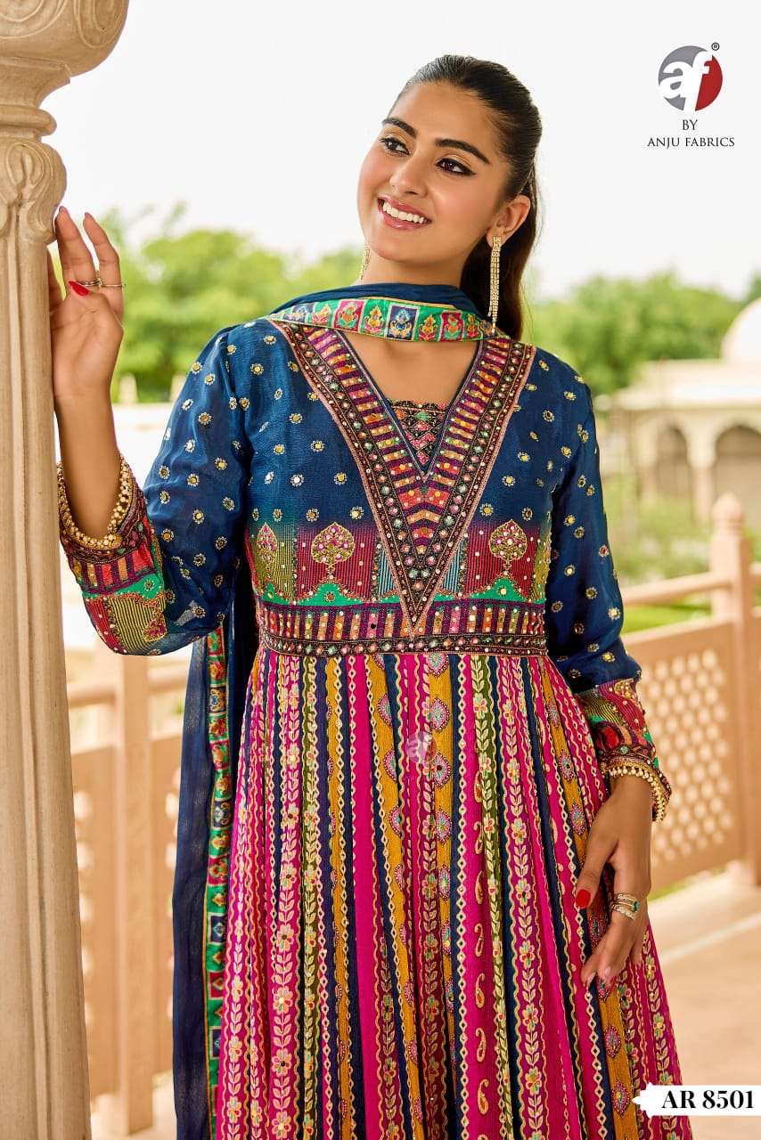 D.NO:- AR 8501 BY ANJU FABRICS IN PURE CHINNON CHIFFON ANARKALI GOWN WITH DUPATTA 