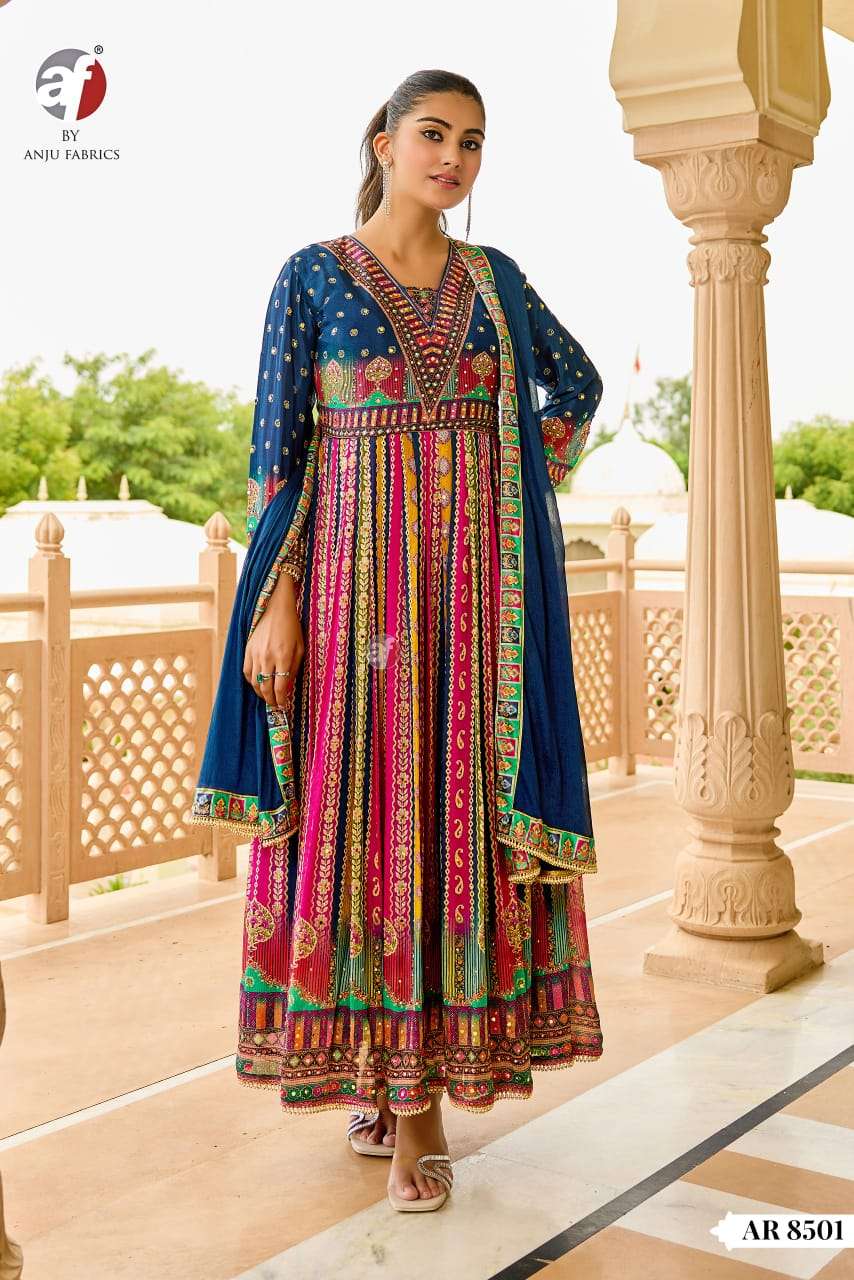 D.NO:- AR 8501 BY ANJU FABRICS IN PURE CHINNON CHIFFON ANARKALI GOWN WITH DUPATTA 