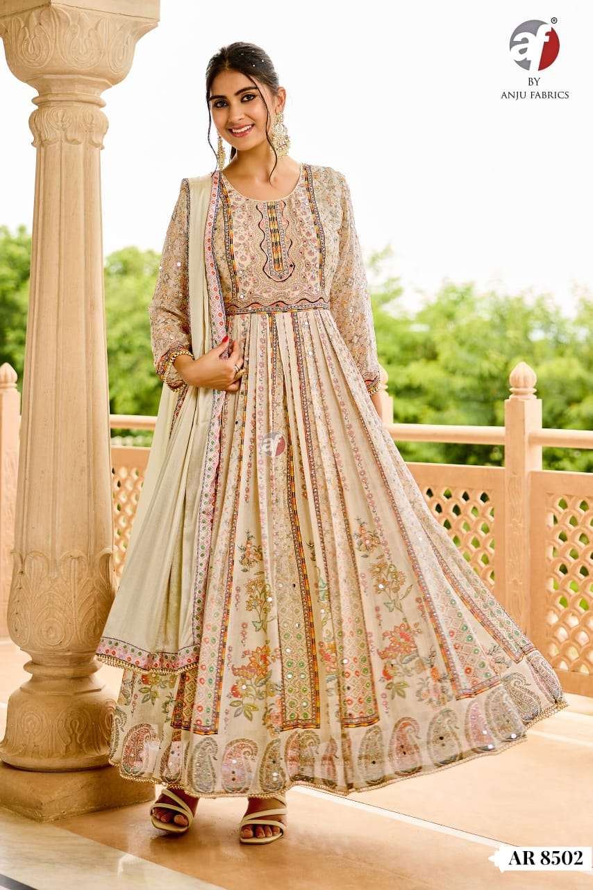 D.NO:- AR 8502 BY ANJU FABRICS IN PURE CHINNON CHIFFON ANARKALI GOWN WITH DUPATTA 
