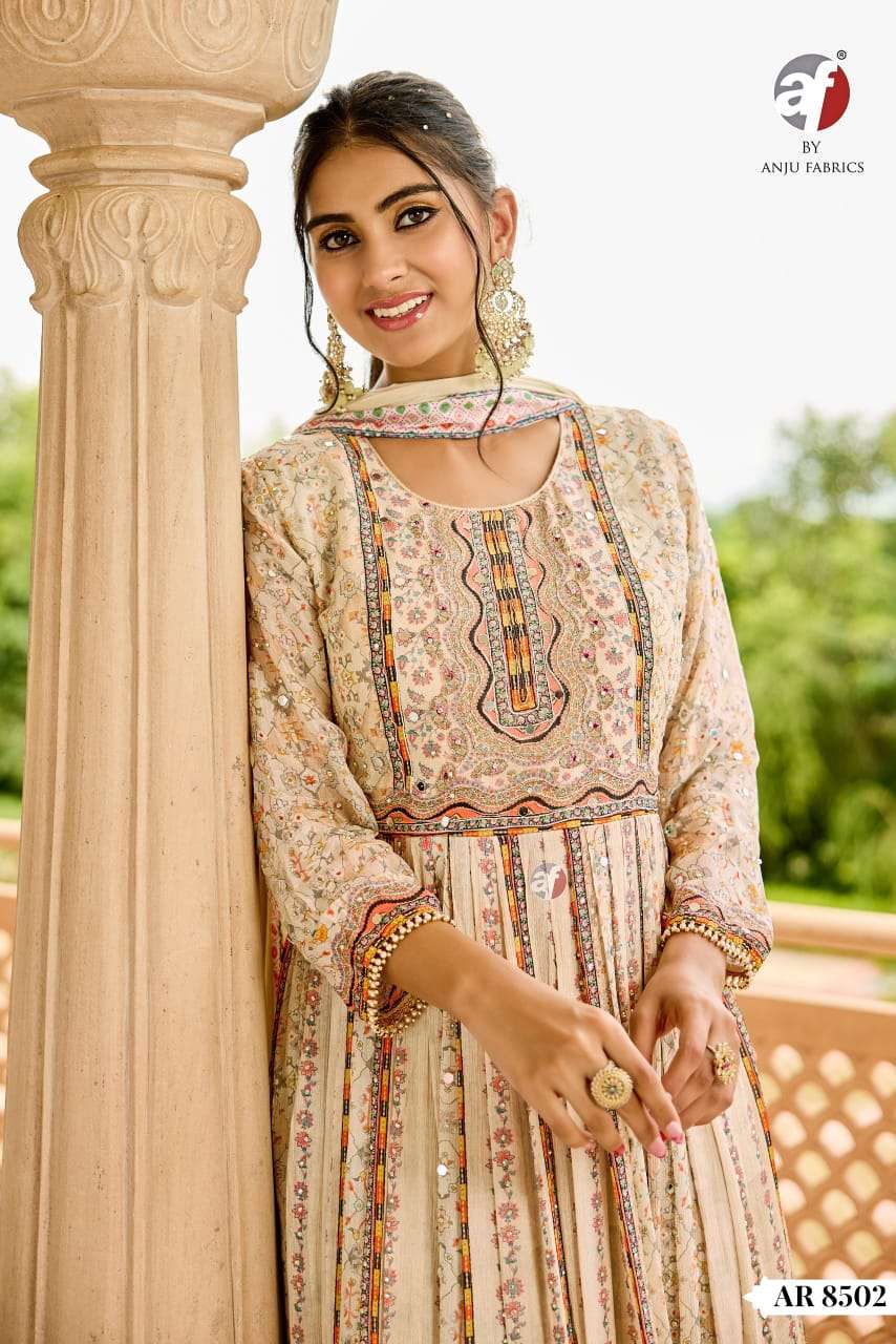 D.NO:- AR 8502 BY ANJU FABRICS IN PURE CHINNON CHIFFON ANARKALI GOWN WITH DUPATTA 