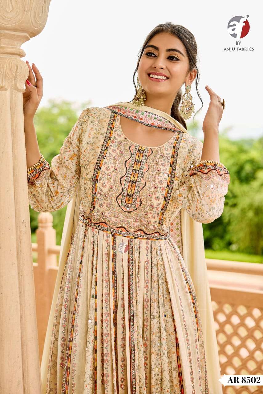 D.NO:- AR 8502 BY ANJU FABRICS IN PURE CHINNON CHIFFON ANARKALI GOWN WITH DUPATTA 