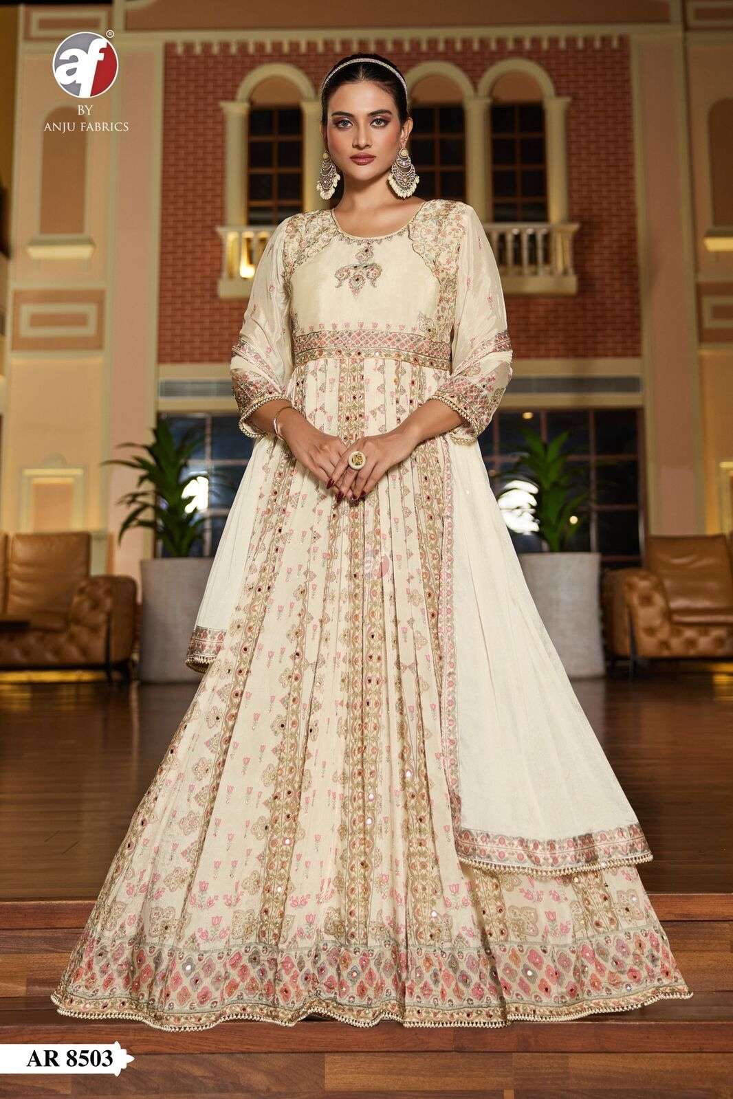 D.NO:- AR 8503 BY ANJU FABRICS IN PURE CHINNON CHIFFON WITH PRINTED LACE BORDER 