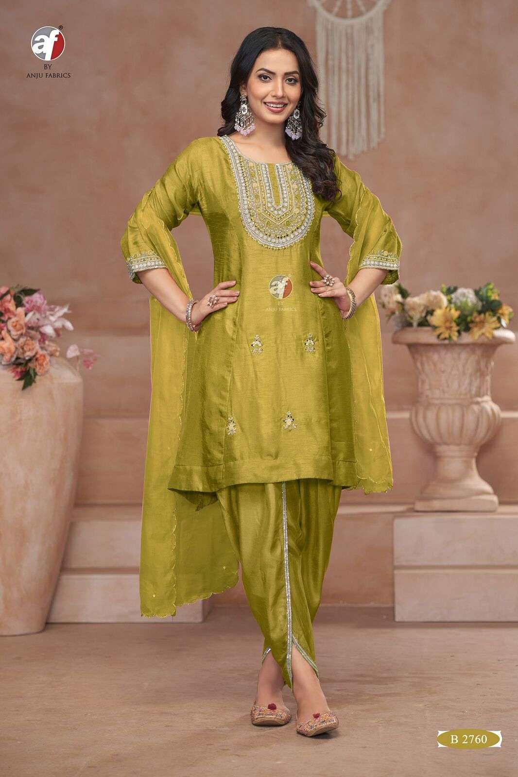 D.NO:- B 2760 BY ANJU FABRICS IN PURE DOLA SILK KURTI PANT WITH DUPATTA WITH HEAVY HANDWORK