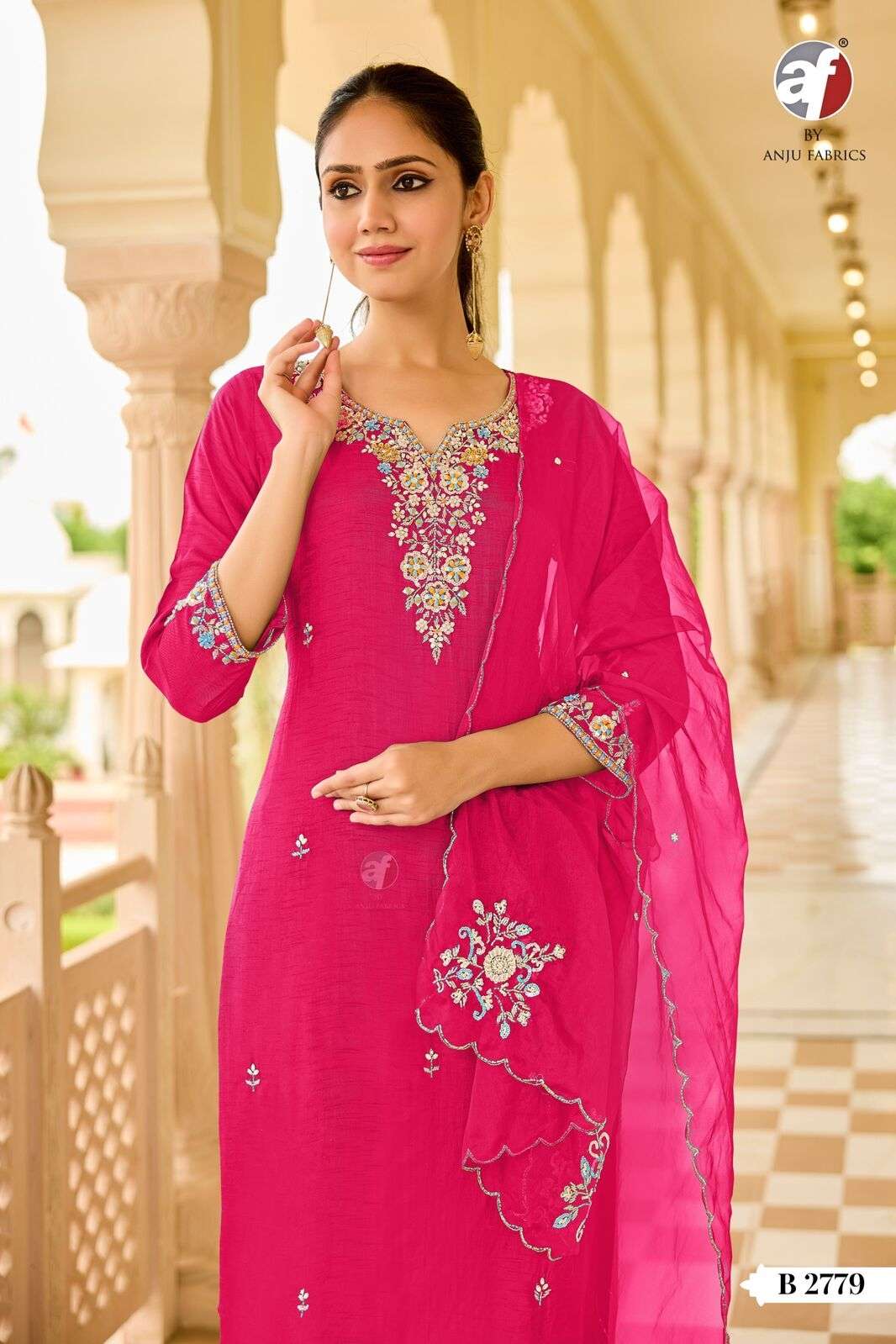 D.NO:- B 2779 BY ANJU FABRICS IN PURE DOLA SILK KURTI PANT & DUPATTA WITH HEAVY HANDWORK 