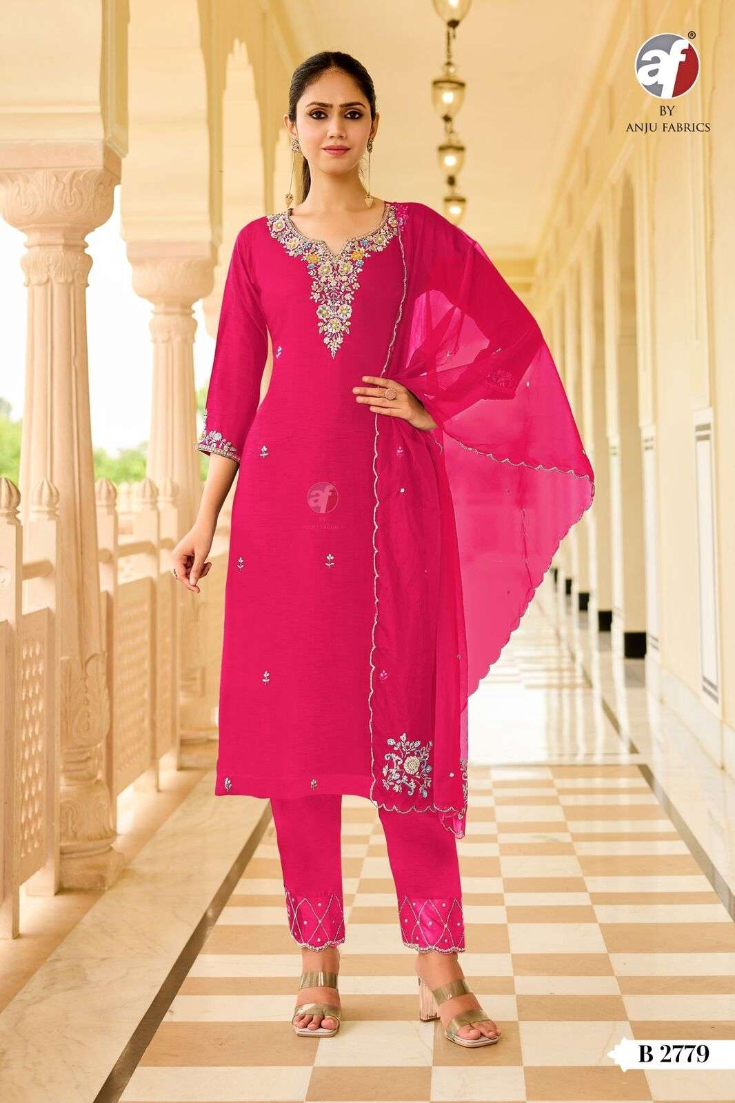 D.NO:- B 2779 BY ANJU FABRICS IN PURE DOLA SILK KURTI PANT & DUPATTA WITH HEAVY HANDWORK 