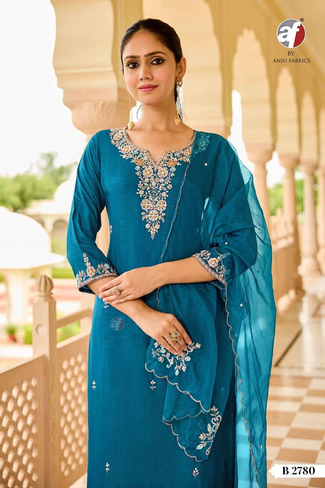 D.NO:- B 2780 BY ANJU FABRICS IN PURE DOLA SILK KURTI PANT & DUPATTA WITH HEAVY HANDWORK 