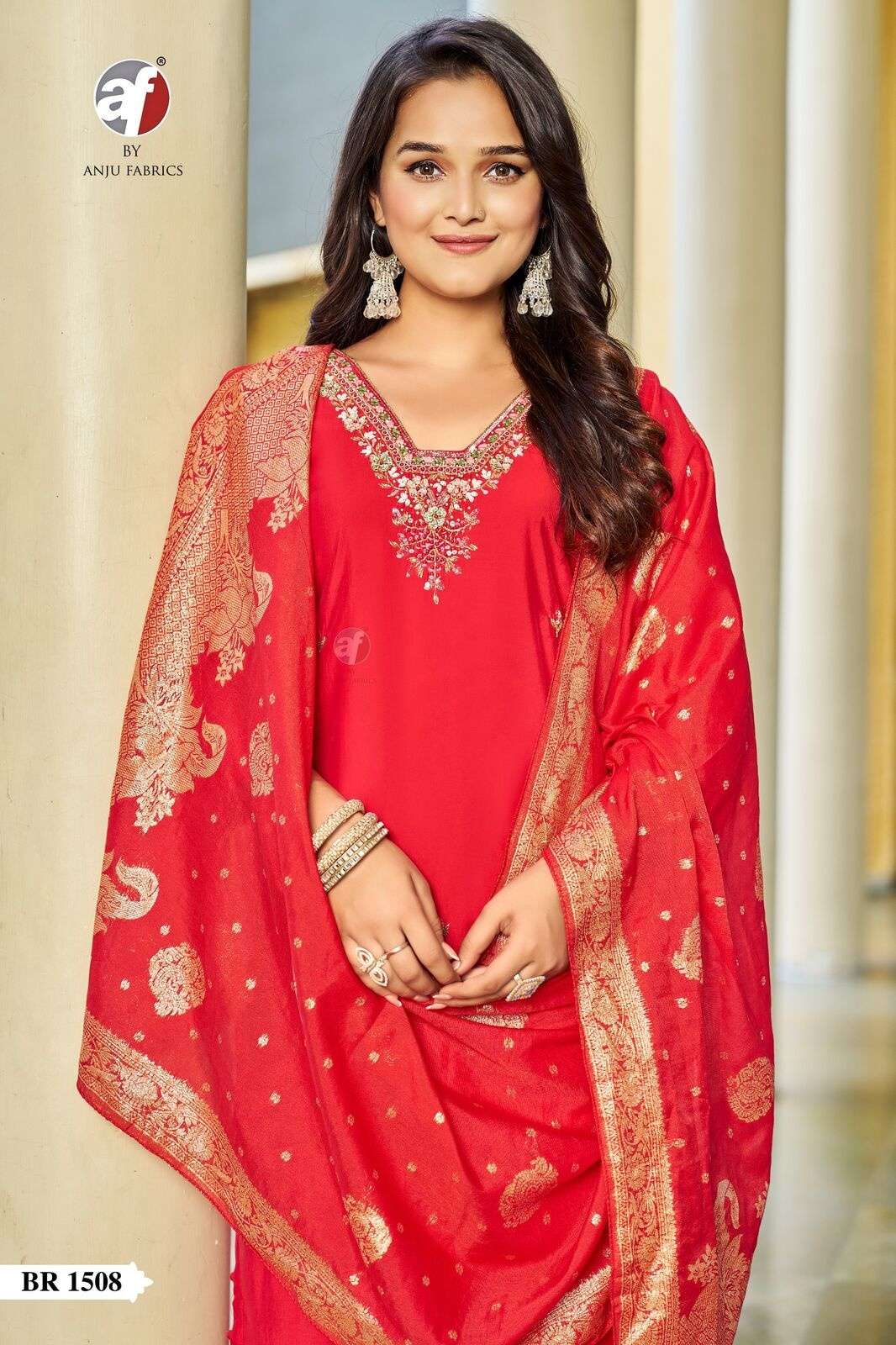 D.NO:- BR 1508 BY ANJU FABRICS IN MODAL SILK KURTI PANT WITH HEAVY JACQUARD DUPATTA