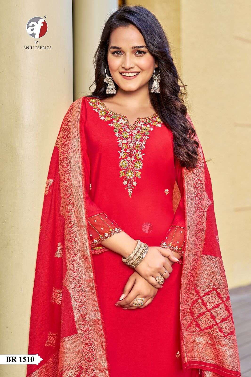 D.NO:- BR 1510 BY ANJU FABRICS IN MODAL SILK KURTI PANT WITH HEAVY JACQUARD DUPATTA