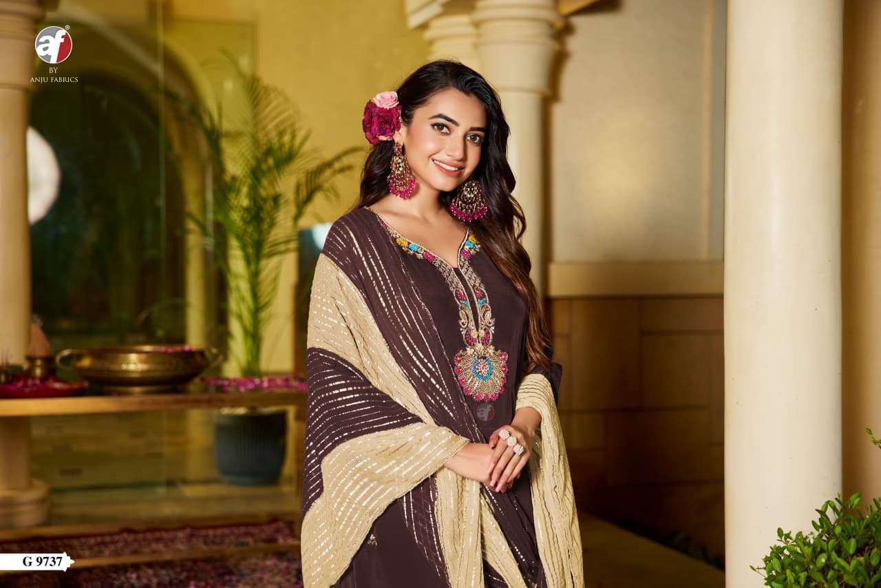 D.NO:- G 9737 BY ANJU FABRICS IN PURE NATURAL CREPE KURTI PANT WITH DUPATTA 