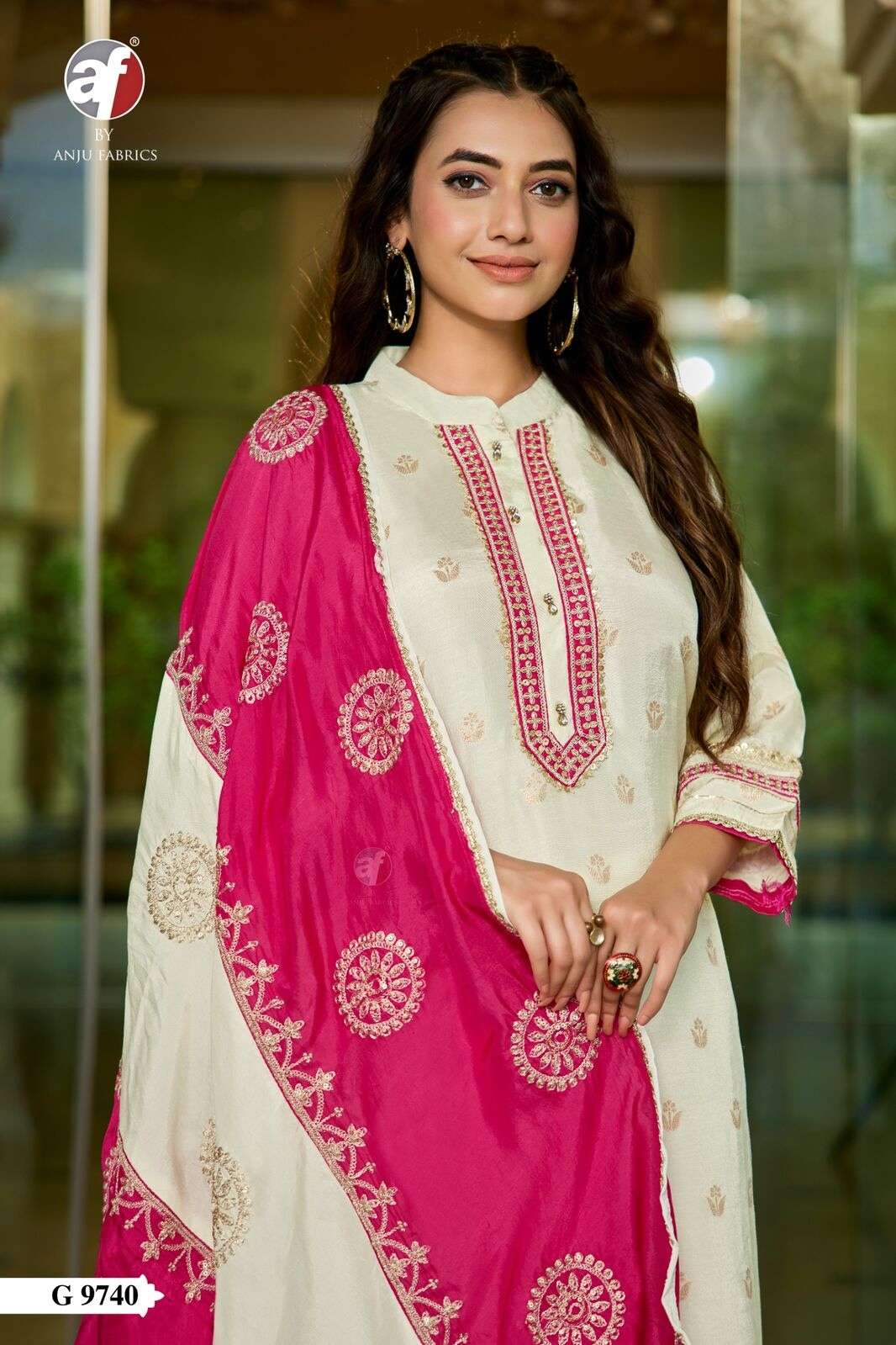 D.NO:- G 9740 BY ANJU FABRICS IN PURE DOLA SILK WITH JACQUARD KURTI PANT WITH DUPATTA 