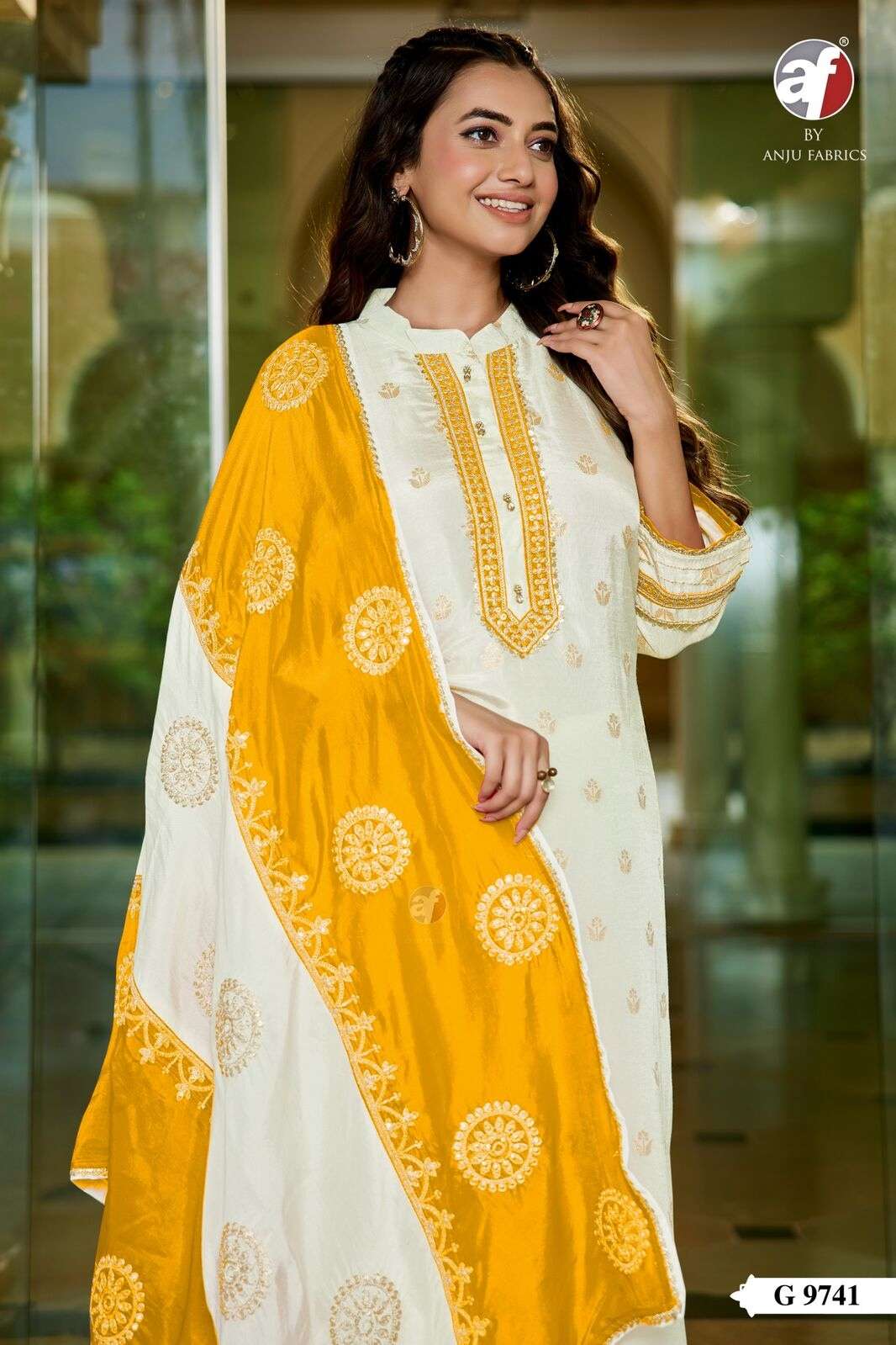 D.NO:- G 9741 BY ANJU FABRICS IN PURE DOLA SILK WITH JACQUARD KURTI PANT WITH DUPATTA 