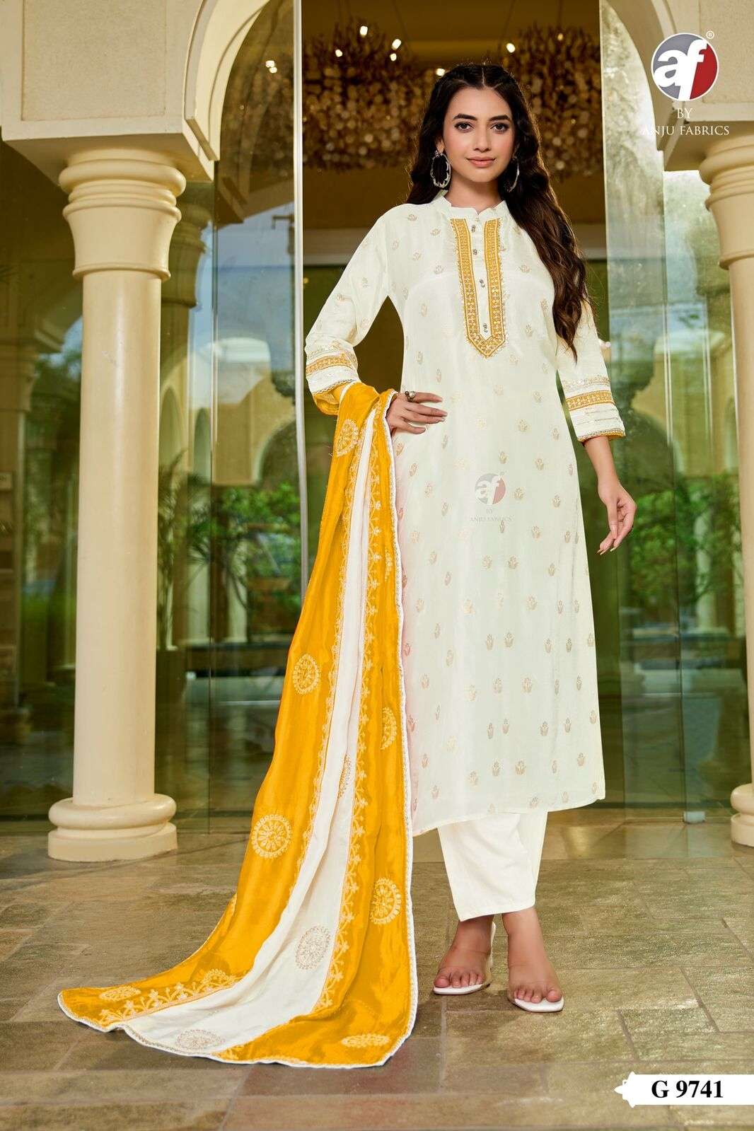 D.NO:- G 9741 BY ANJU FABRICS IN PURE DOLA SILK WITH JACQUARD KURTI PANT WITH DUPATTA 