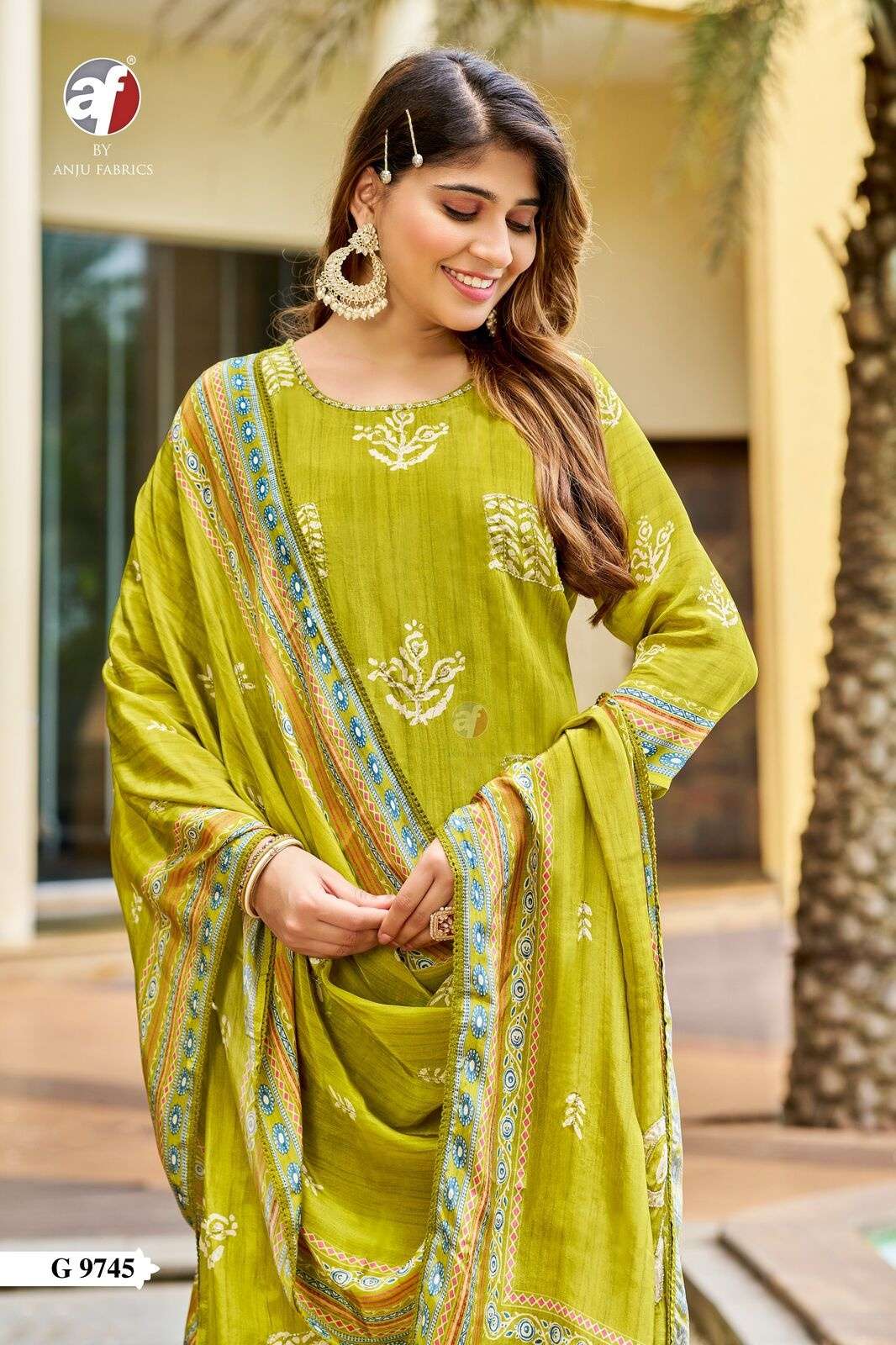 D.NO:- G 9745 BY ANJU FABRICS IN PURE NATURAL CREPE KURTI PANT WITH DUPATTA & HEAVY HANDWORK 