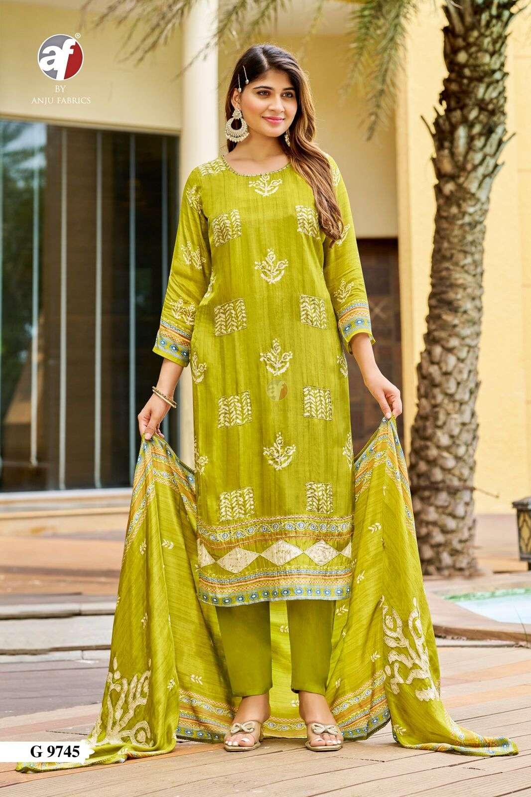 D.NO:- G 9745 BY ANJU FABRICS IN PURE NATURAL CREPE KURTI PANT WITH DUPATTA & HEAVY HANDWORK 
