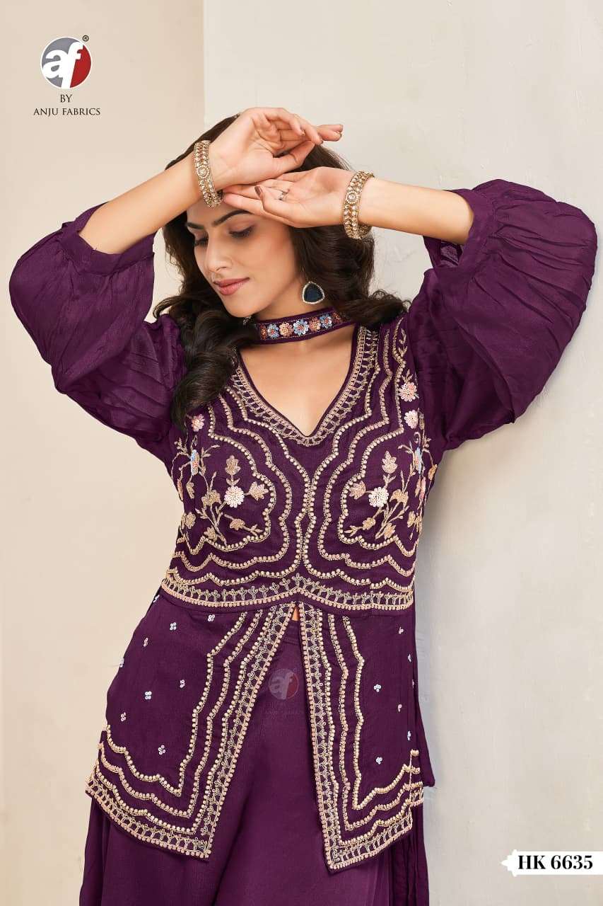 D.NO:- HK 6634-35 BY ANJU FABRICS IN PURE CHINON CHIFFON WITH PURE HEAVY ZARDOZI WORK 