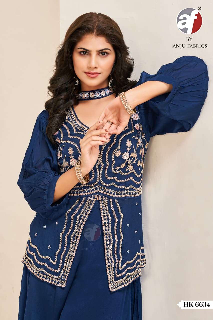 D.NO:- HK 6634-35 BY ANJU FABRICS IN PURE CHINON CHIFFON WITH PURE HEAVY ZARDOZI WORK 