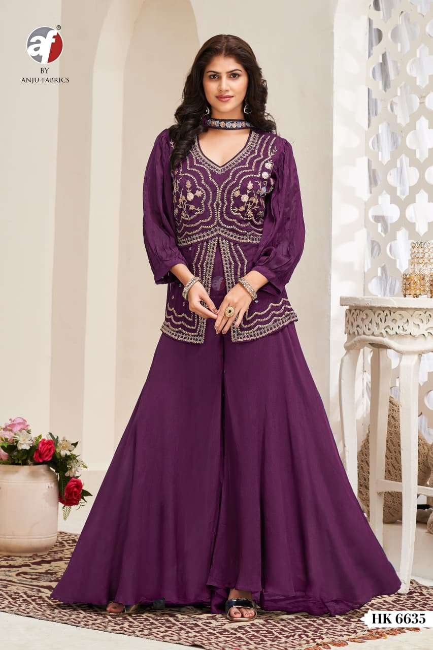 D.NO:- HK 6634-35 BY ANJU FABRICS IN PURE CHINON CHIFFON WITH PURE HEAVY ZARDOZI WORK 