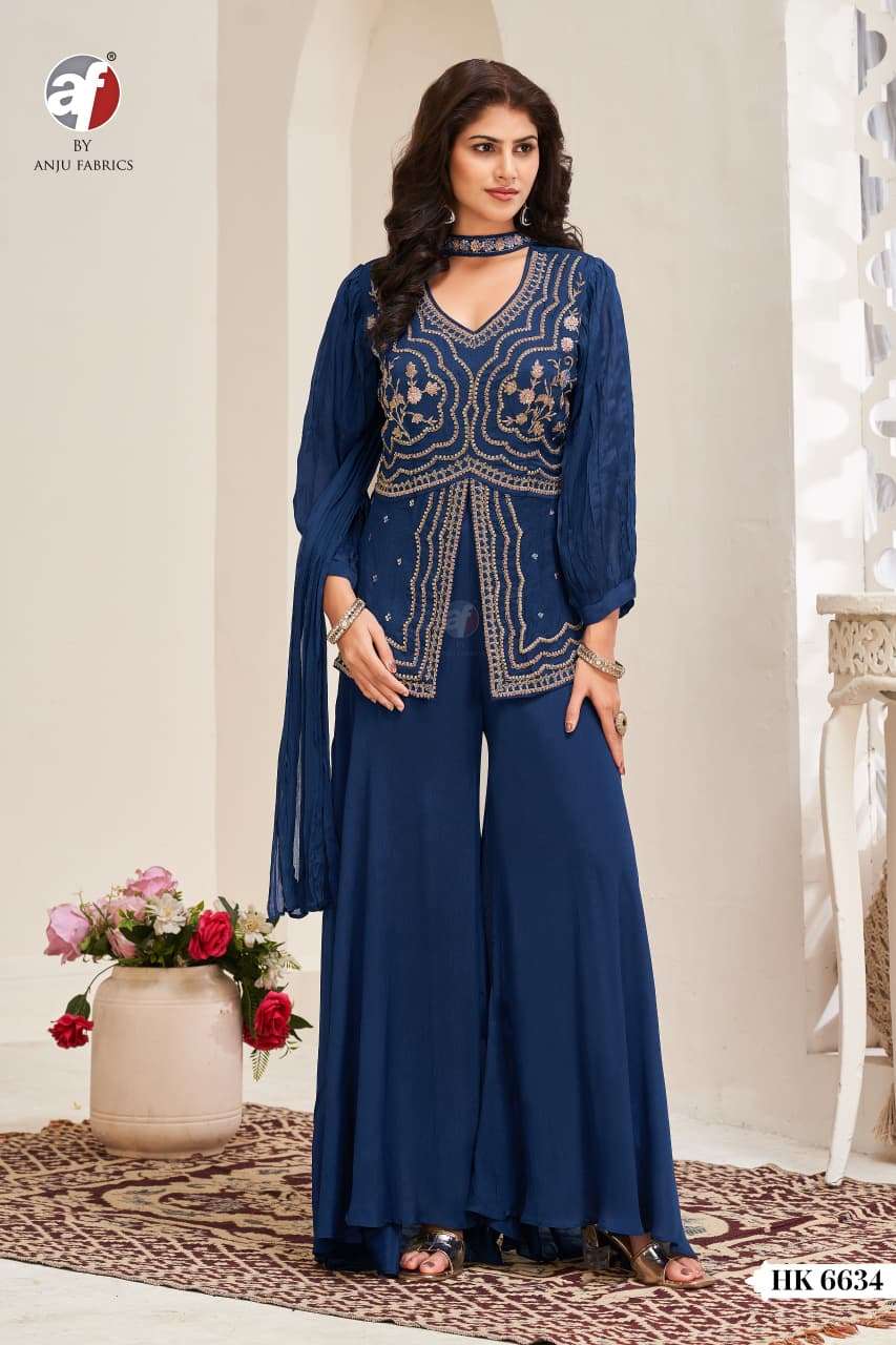 D.NO:- HK 6634-35 BY ANJU FABRICS IN PURE CHINON CHIFFON WITH PURE HEAVY ZARDOZI WORK 