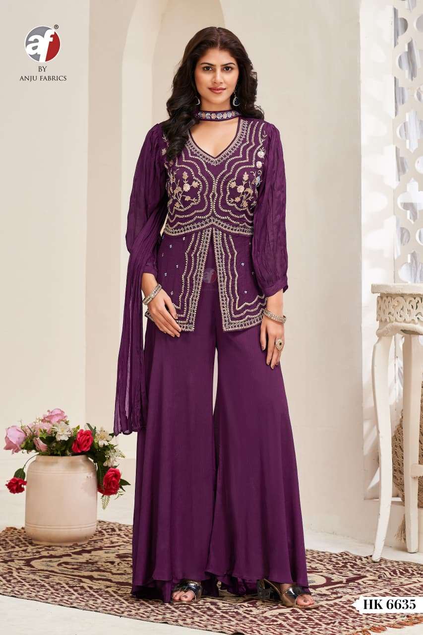 D.NO:- HK 6634-35 BY ANJU FABRICS IN PURE CHINON CHIFFON WITH PURE HEAVY ZARDOZI WORK 