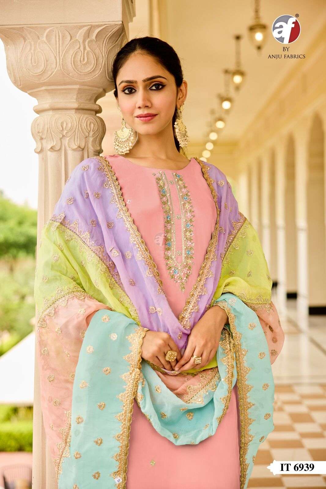 D.NO:- IT 6939 BY ANJU FABRICS IN PURE NATURAL CREPE KURTI PANT WITH ORGANZA DUPATTA