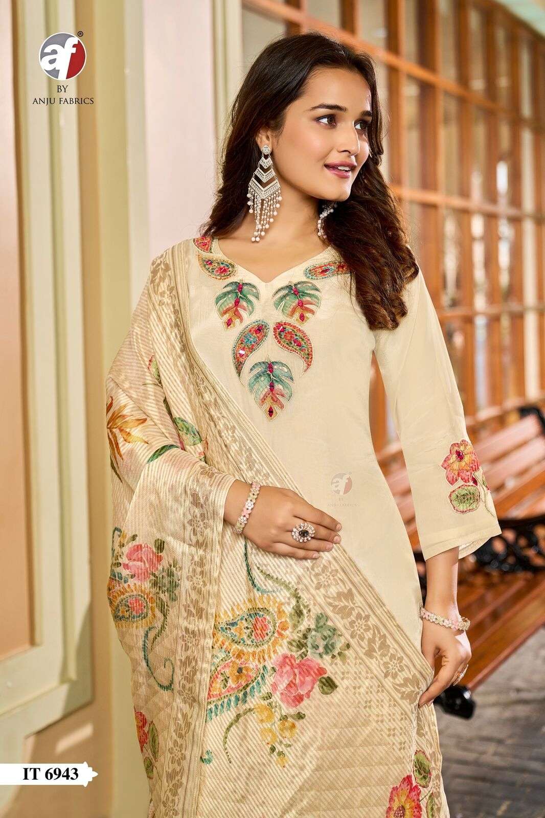 D.NO:- IT 6943 BY ANJU FABRICS IN H.O SILK KURTI PANT WITH DUPATTA AND HANDWORK 