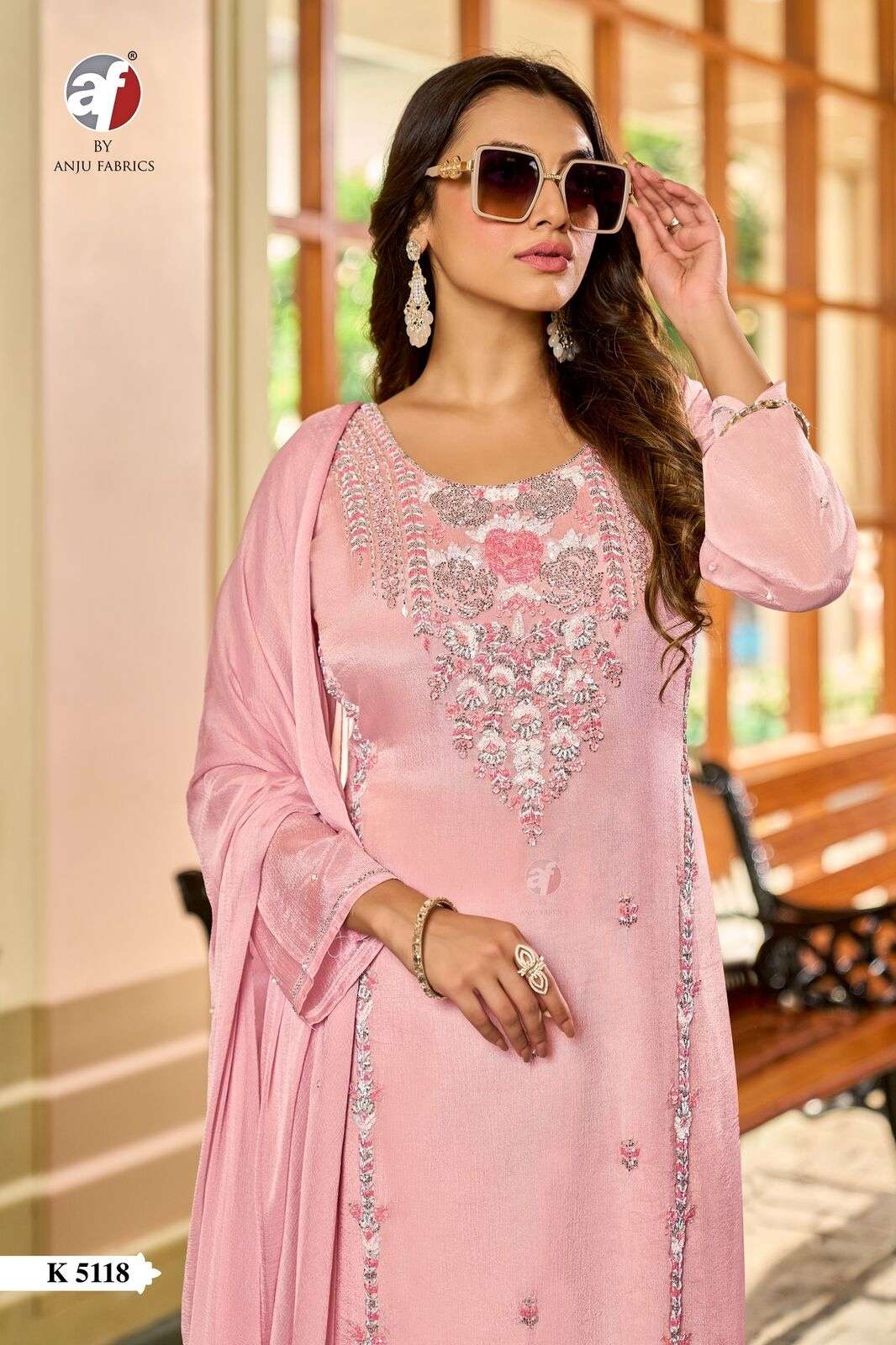 D.NO:- K 5118 BY ANJU FABRICS IN PURE CHINON CHIFFON KURTI WITH PALAZZO & DUPATTA