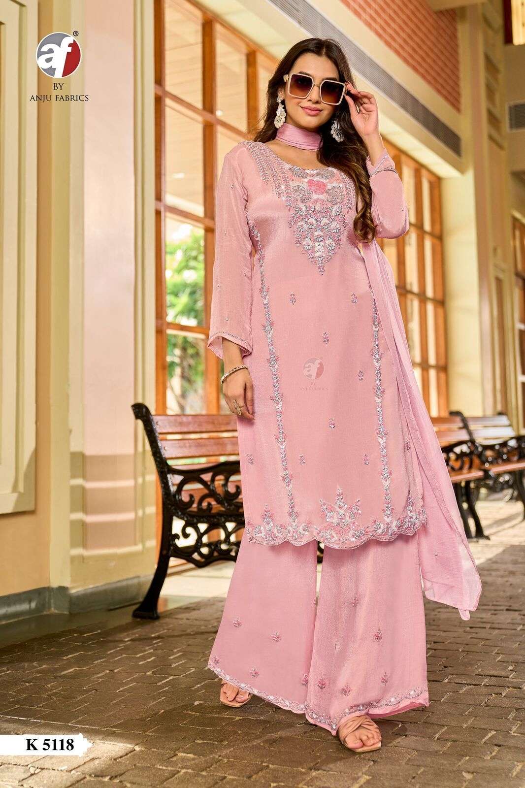 D.NO:- K 5118 BY ANJU FABRICS IN PURE CHINON CHIFFON KURTI WITH PALAZZO & DUPATTA
