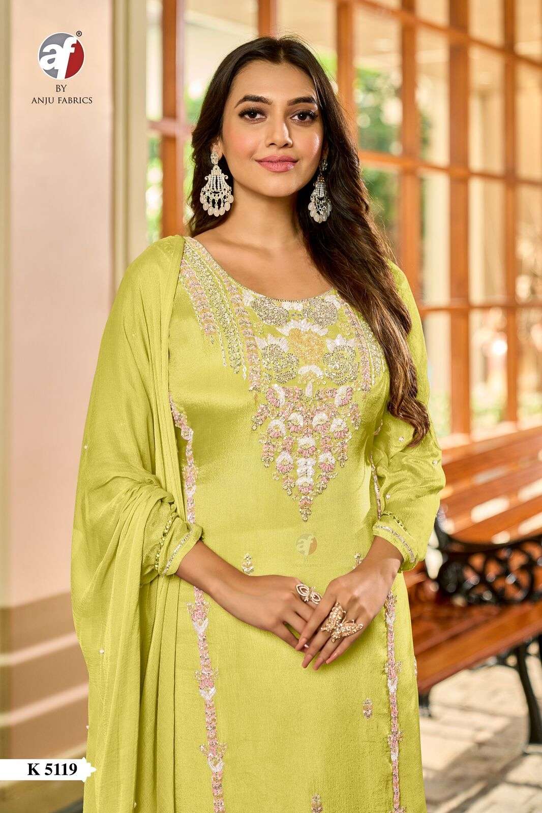 D.NO:- K 5119 BY ANJU FABRICS IN PURE CHINON CHIFFON KURTI WITH PALAZZO & DUPATTA