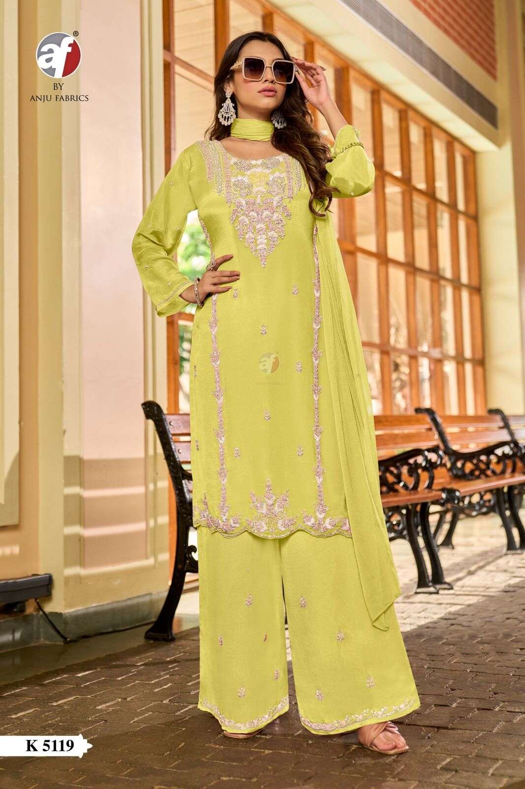 D.NO:- K 5119 BY ANJU FABRICS IN PURE CHINON CHIFFON KURTI WITH PALAZZO & DUPATTA