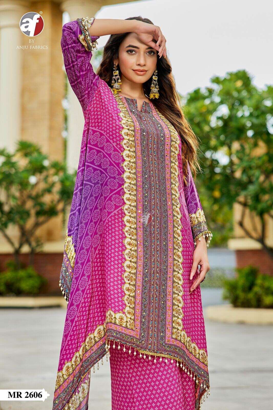 D.NO:- MR 2606 BY ANJU FABRICS IN PURE NATURAL CREPE WITH POSITION PRINT DESIGNER KAFTAN 