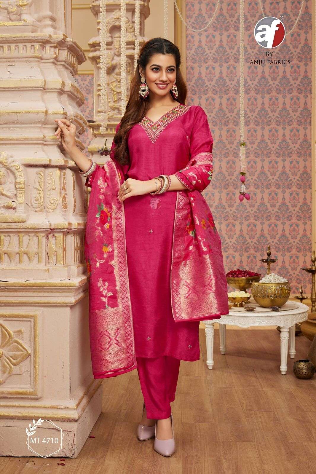 D.NO:- MT 4710 BY ANJU FABRICS IN PURE DOLA SILK KURTI PANT WITH HEAVY DUPATTA 