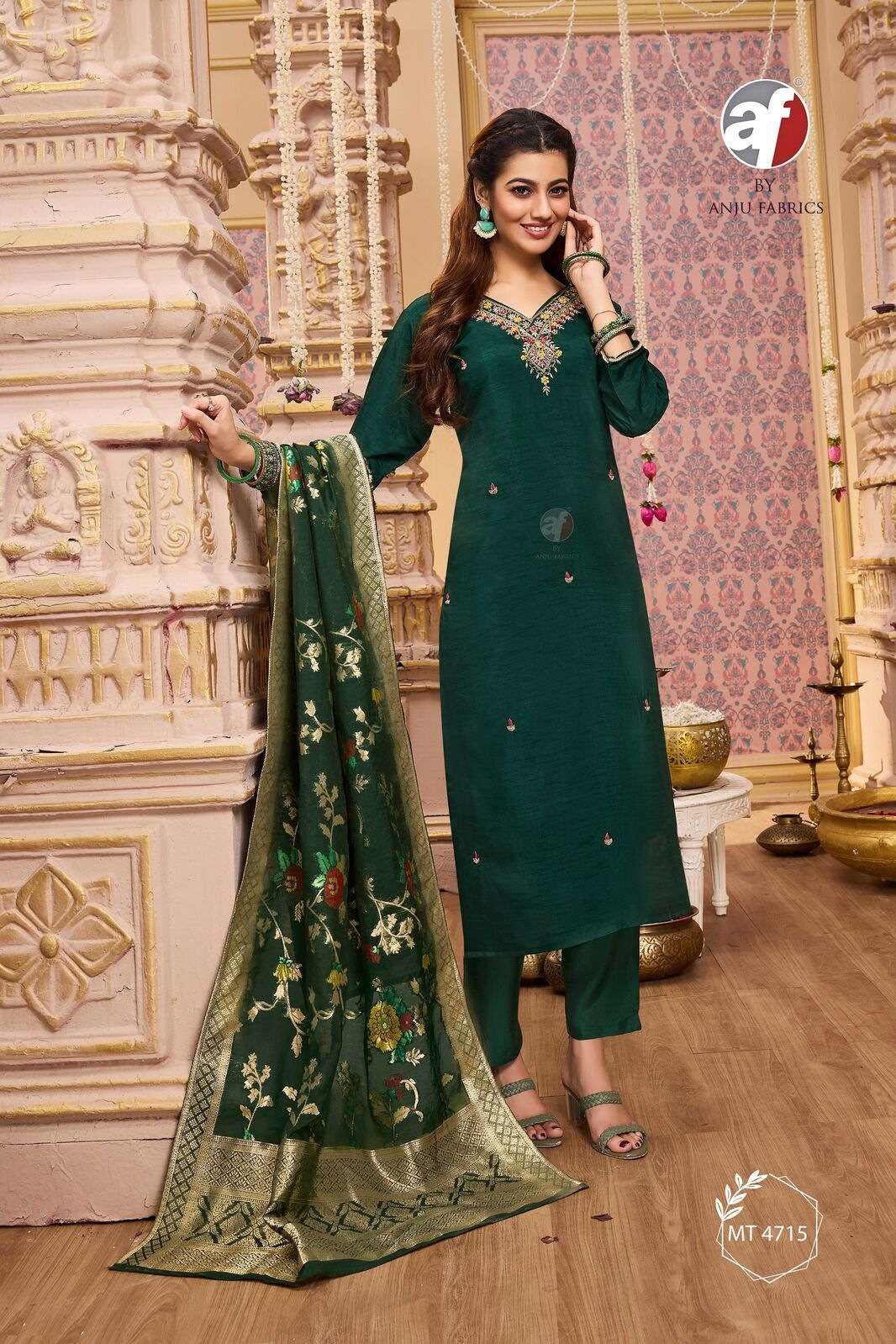 D.NO:- MT 4715 BY ANJU FABRICS IN PURE DOLA SILK KURTI PANT WITH HEAVY DUPATTA 