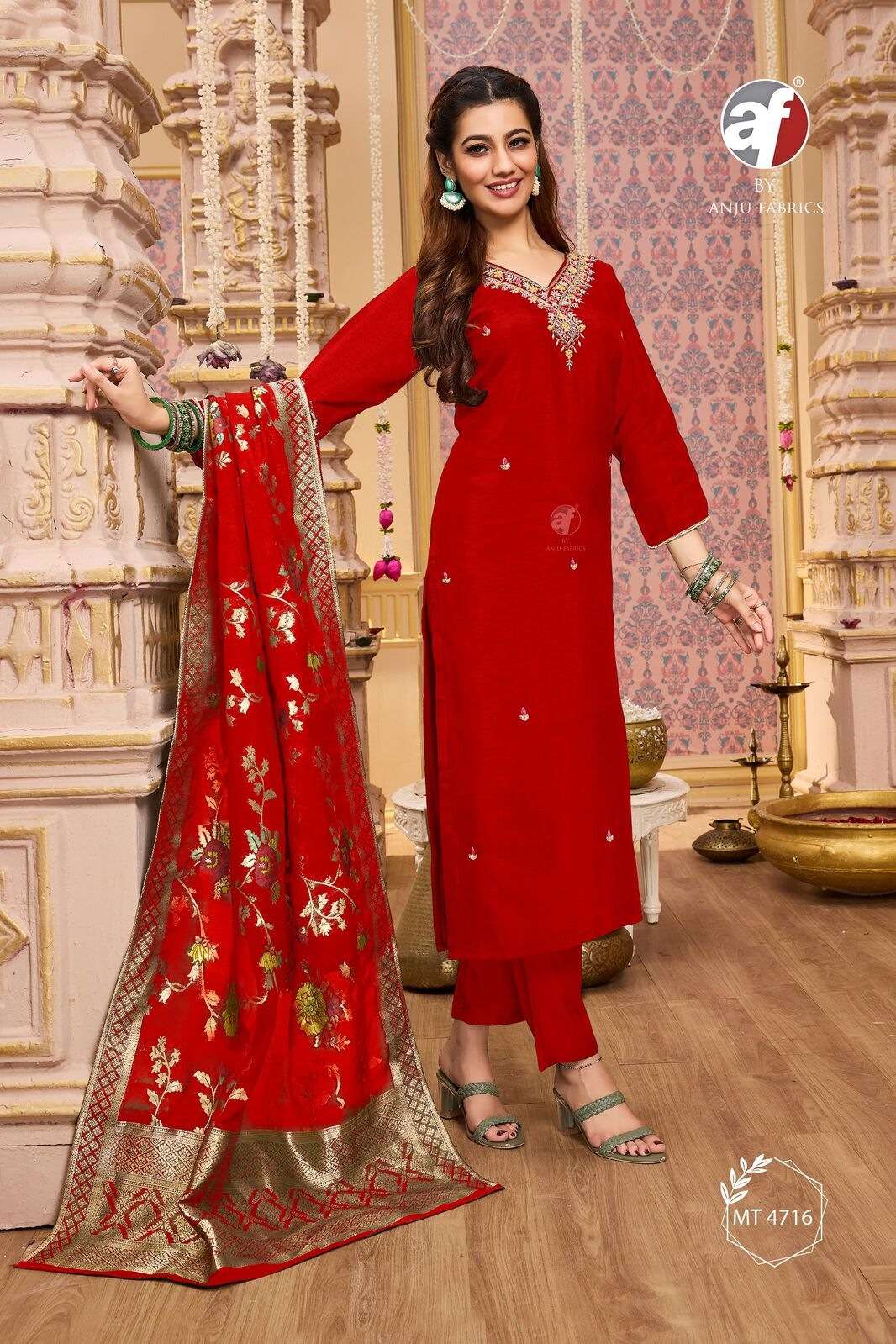 D.NO:- MT 4716 BY ANJU FABRICS IN PURE DOLA SILK KURTI PANT WITH HEAVY DUPATTA 