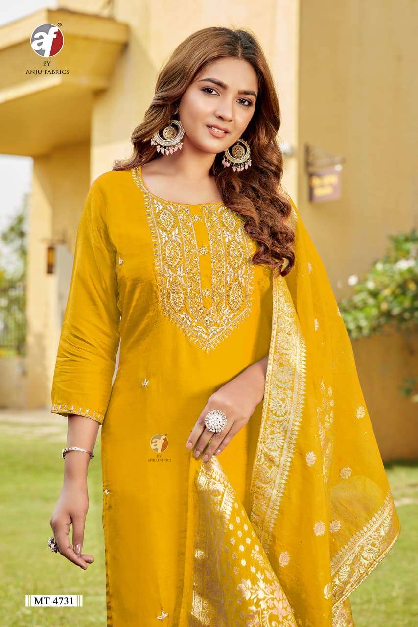 D.NO:- MT 4731 BY ANJU FABRICS IN PURE DOLA SILK WITH JACQUARD DUPATTA AND HEAVY HANDWORK 