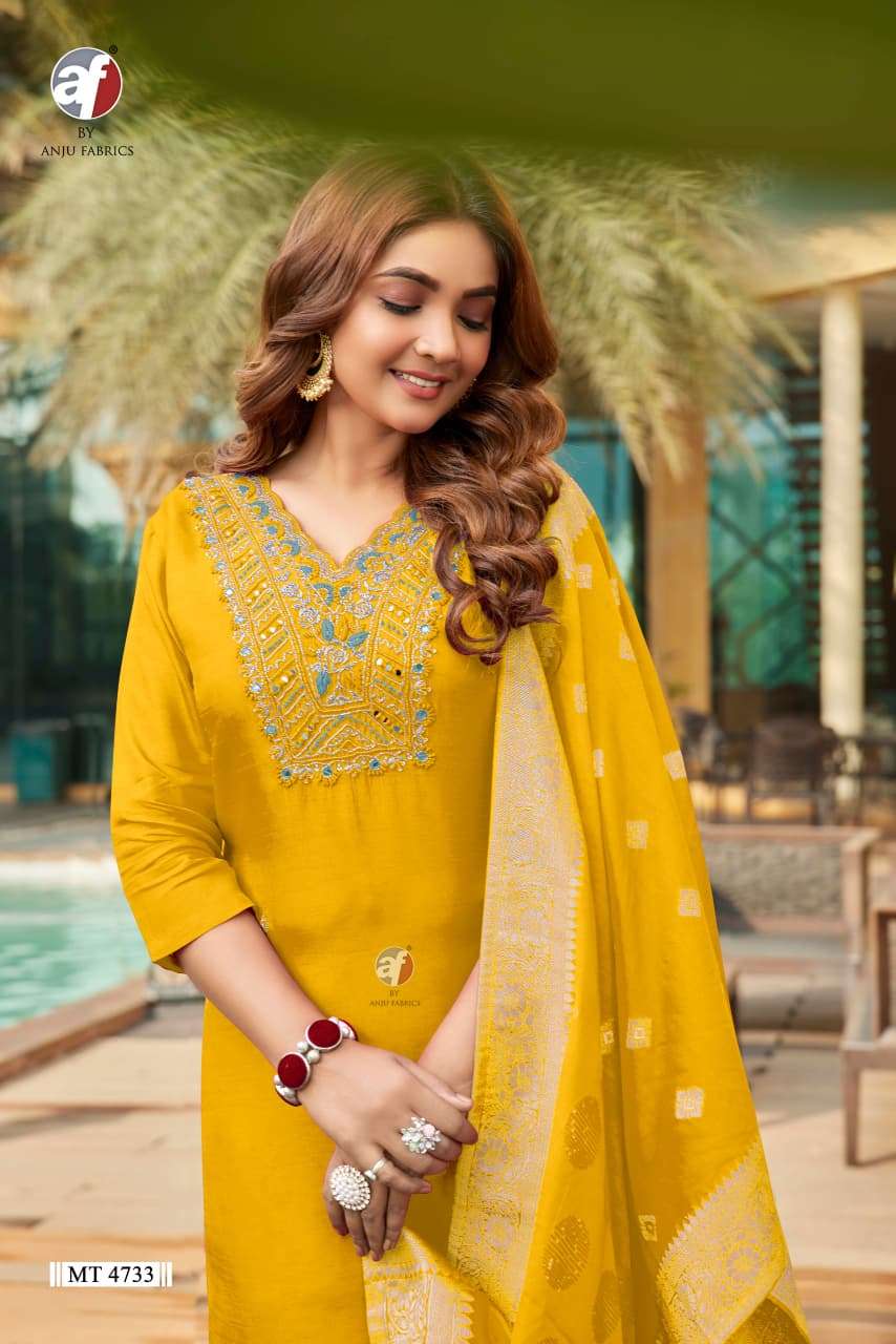 D.NO:- MT 4733 BY ANJU FABRICS IN PURE DOLA SILK WITH JACQUARD DUPATTA AND HEAVY HANDWORK 