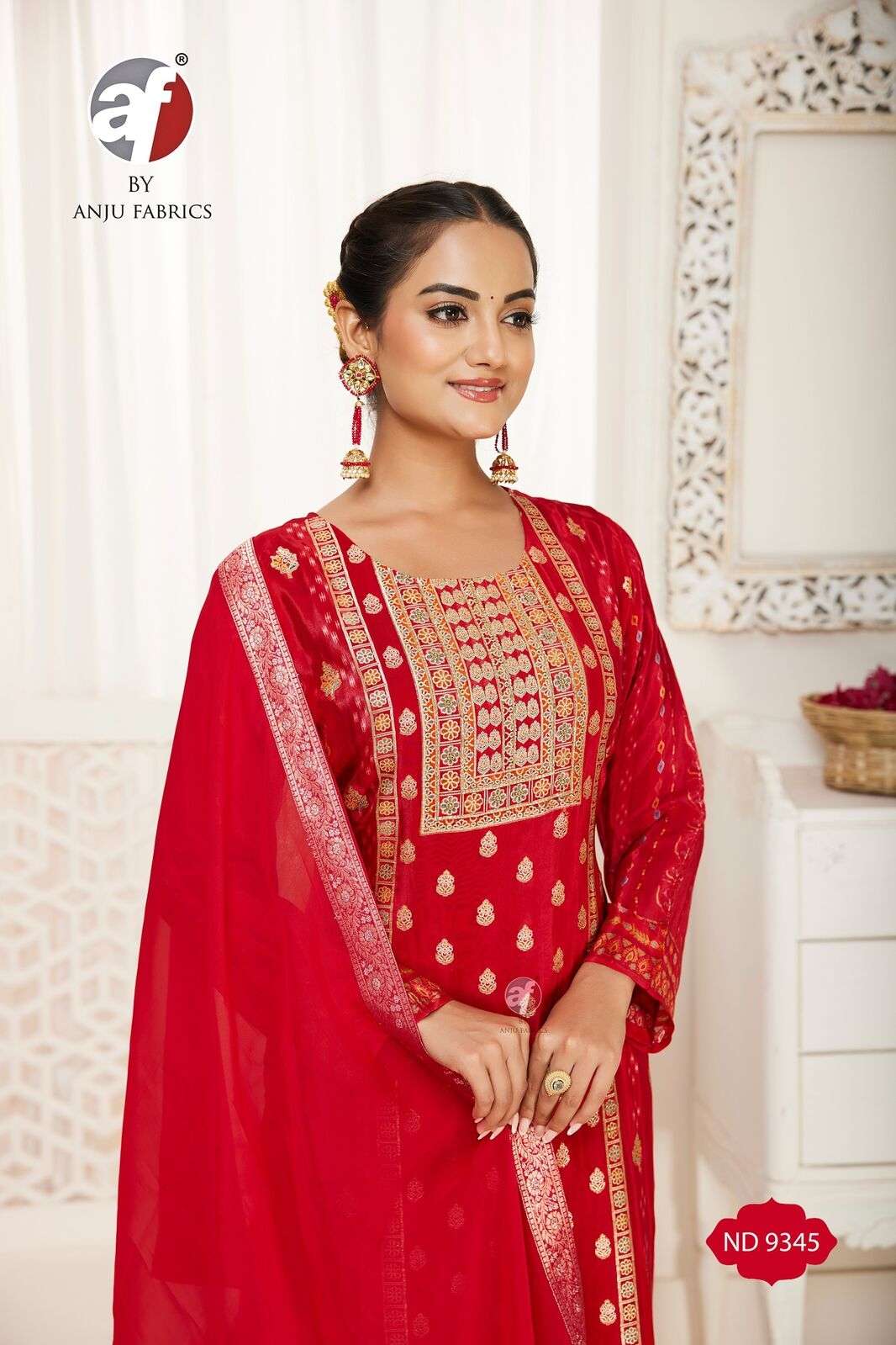 D.NO:- ND 9345 BY ANJU FABRICS IN NATURAL CREPE WITH MEENA JACQUARD WITH PURE HANDWORK 