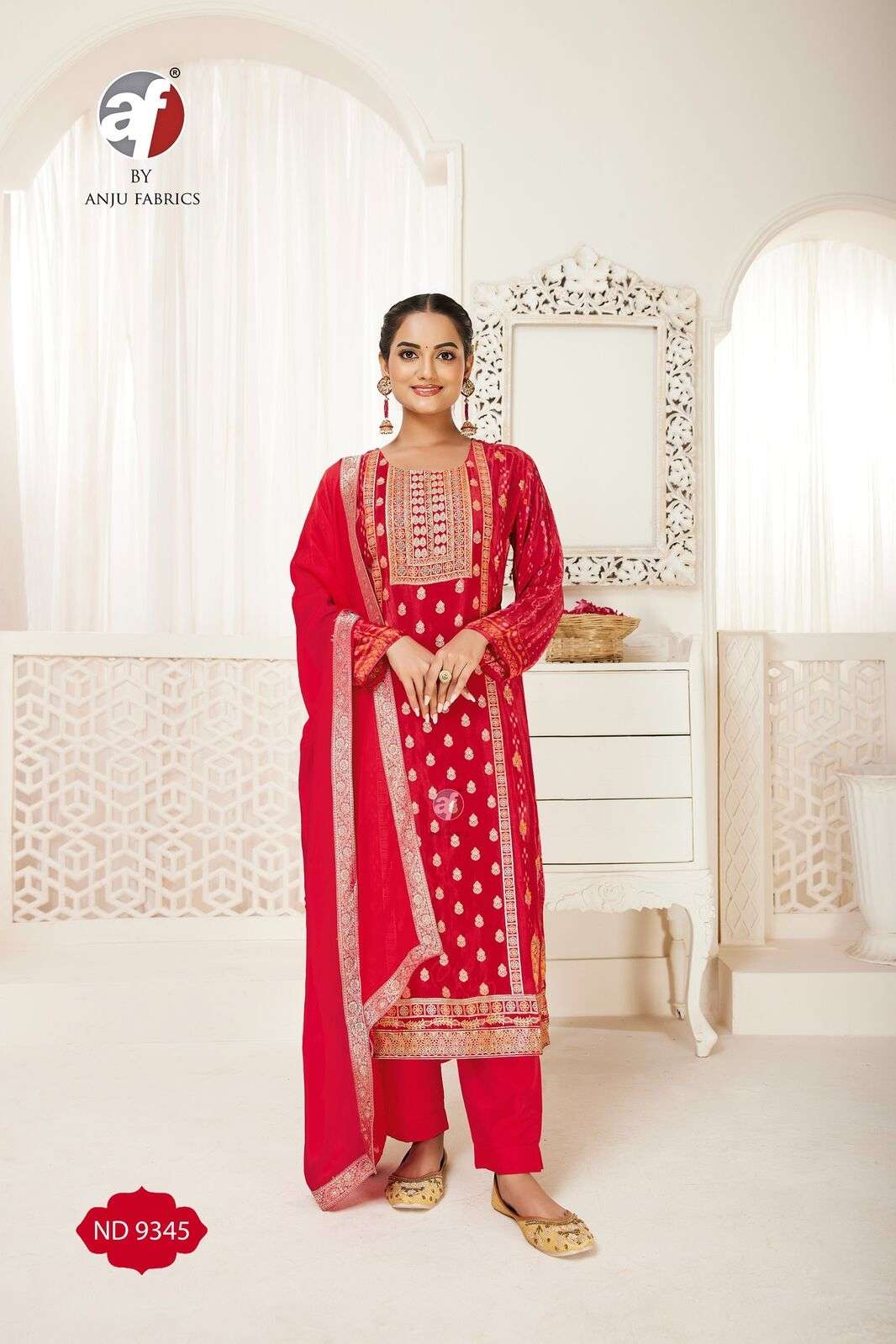 D.NO:- ND 9345 BY ANJU FABRICS IN NATURAL CREPE WITH MEENA JACQUARD WITH PURE HANDWORK 