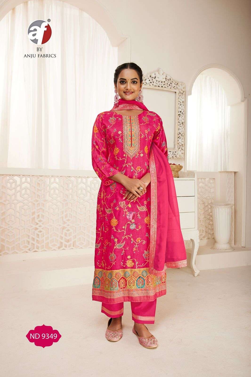 D.NO:- ND 9349 BY ANJU FABRICS IN NATURAL CREPE WITH MEENA JACQUARD AND HEAVY HANDWORK 