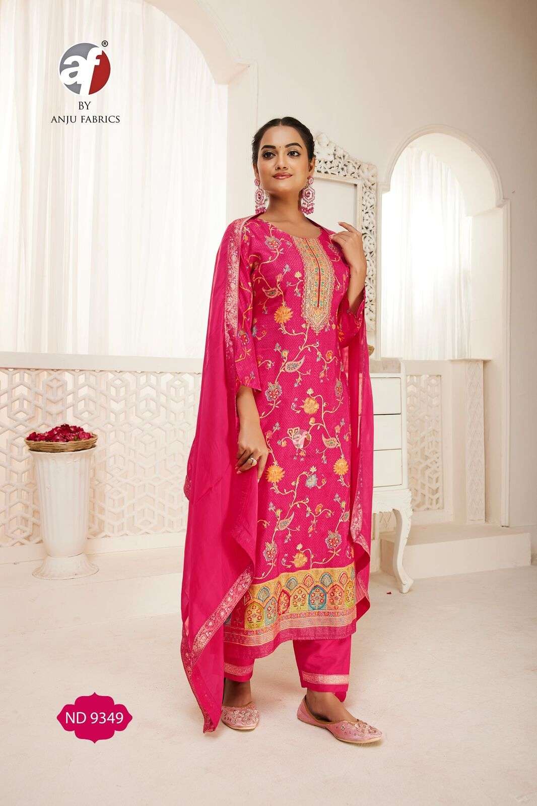D.NO:- ND 9349 BY ANJU FABRICS IN NATURAL CREPE WITH MEENA JACQUARD AND HEAVY HANDWORK 