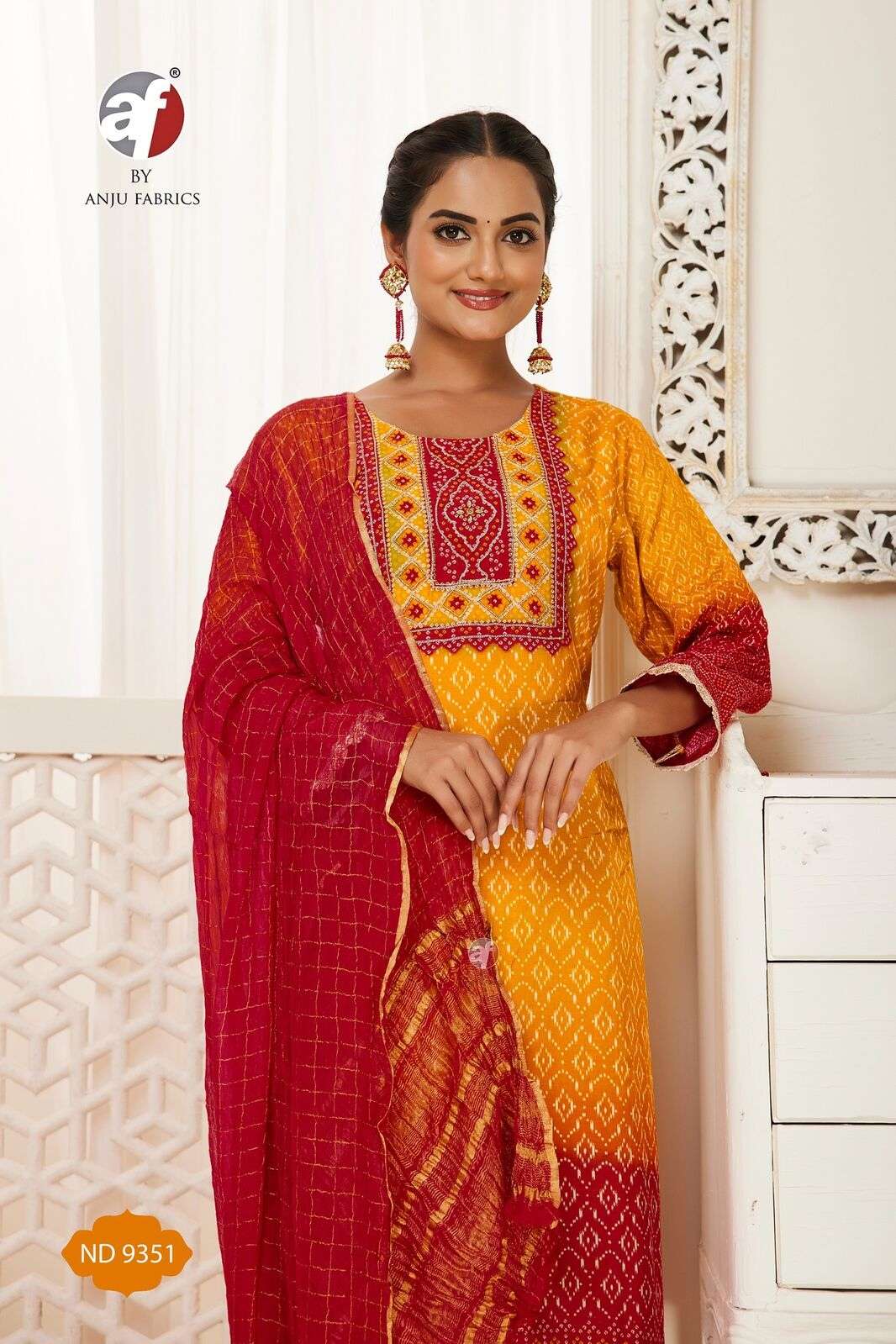 D.NO:- ND 9351 BY ANJU FABRICS IN VISCOSE BLAZE SHIMMER KURTI  PANT WITH DUPATTA 