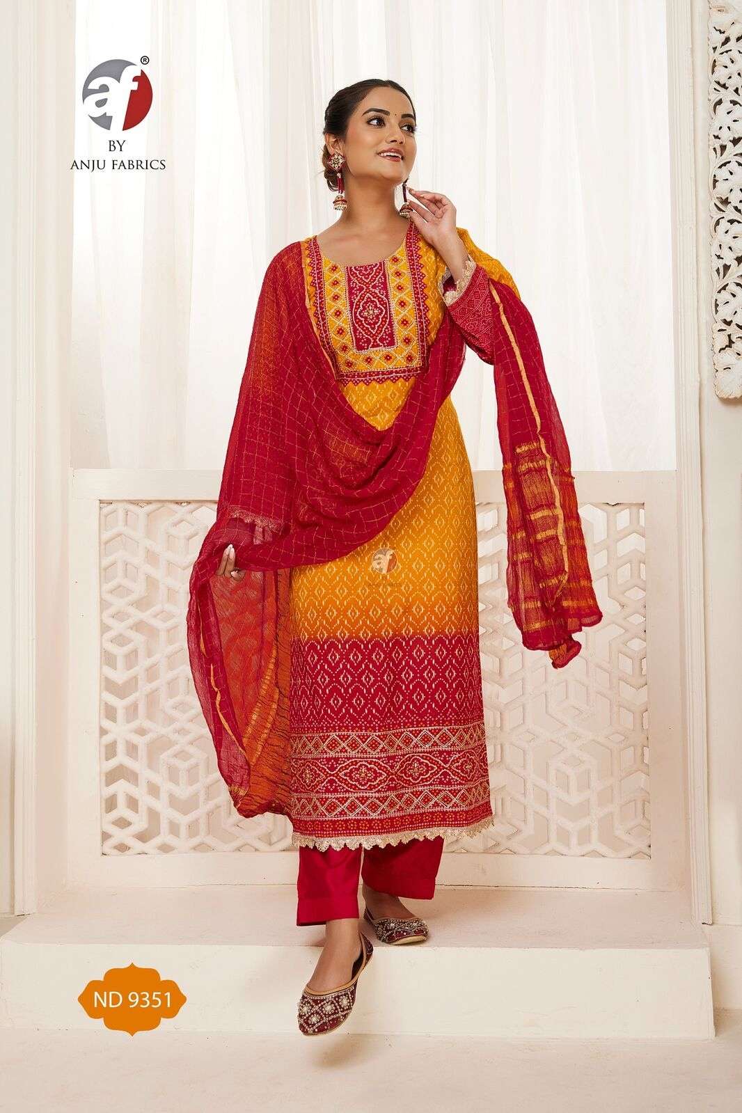 D.NO:- ND 9351 BY ANJU FABRICS IN VISCOSE BLAZE SHIMMER KURTI  PANT WITH DUPATTA 